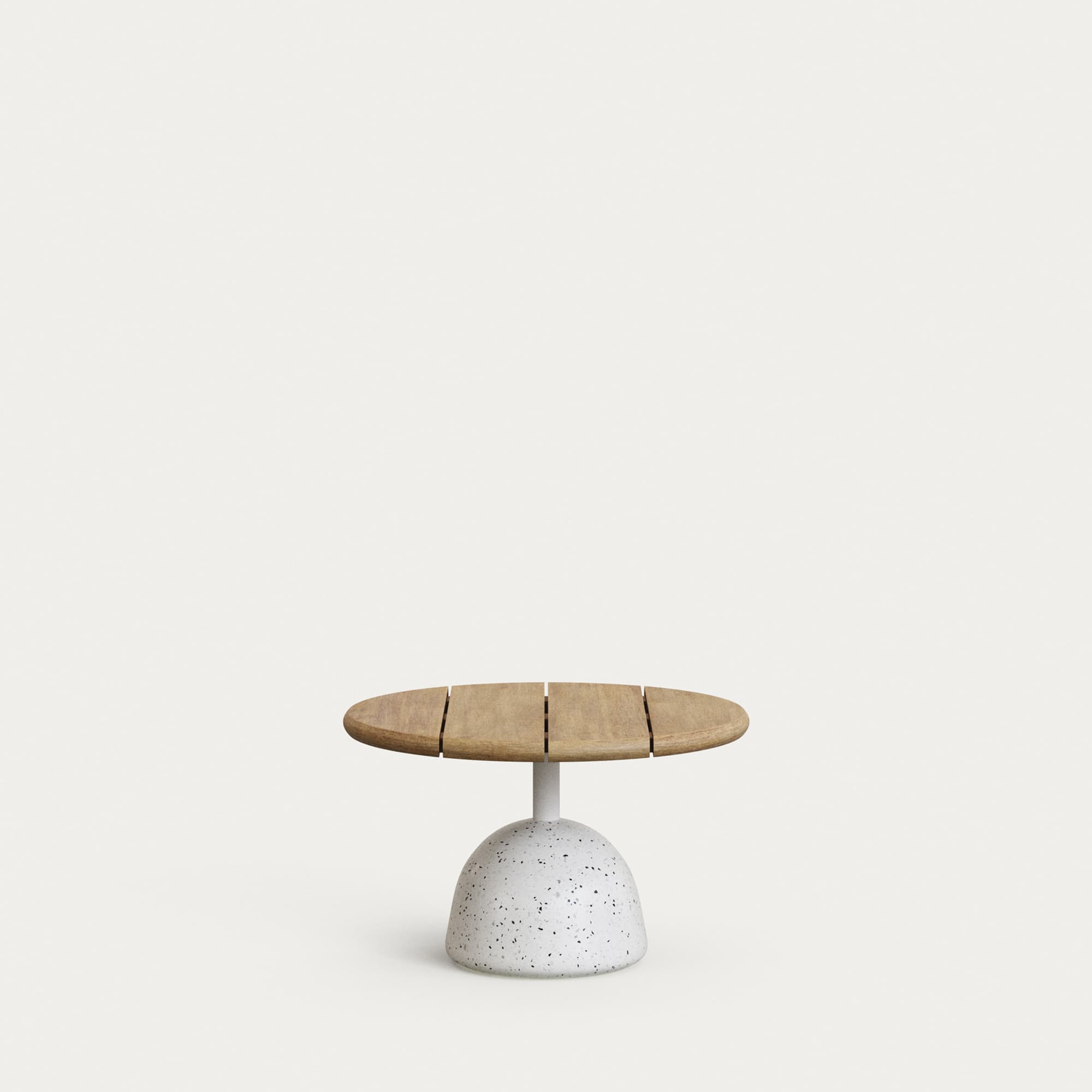 KAVE HOME Saura soffbord med vit terrazzo och skiva i naturlig akacia, 32 x Ø55 cm FSC 100%