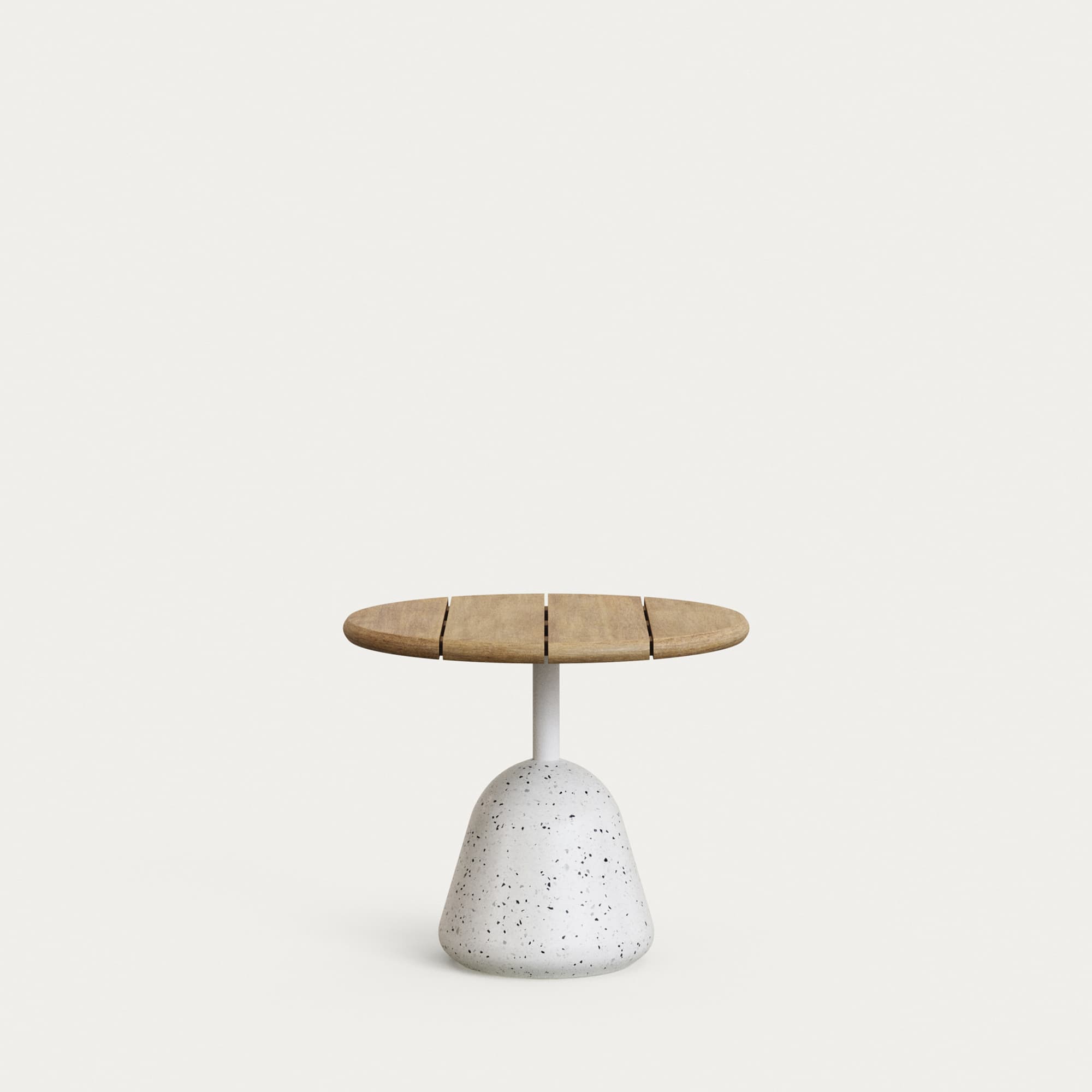 KAVE HOME Saura soffbord med akaciaskiva med naturlig finish och vit terrazzobas 55x48cm