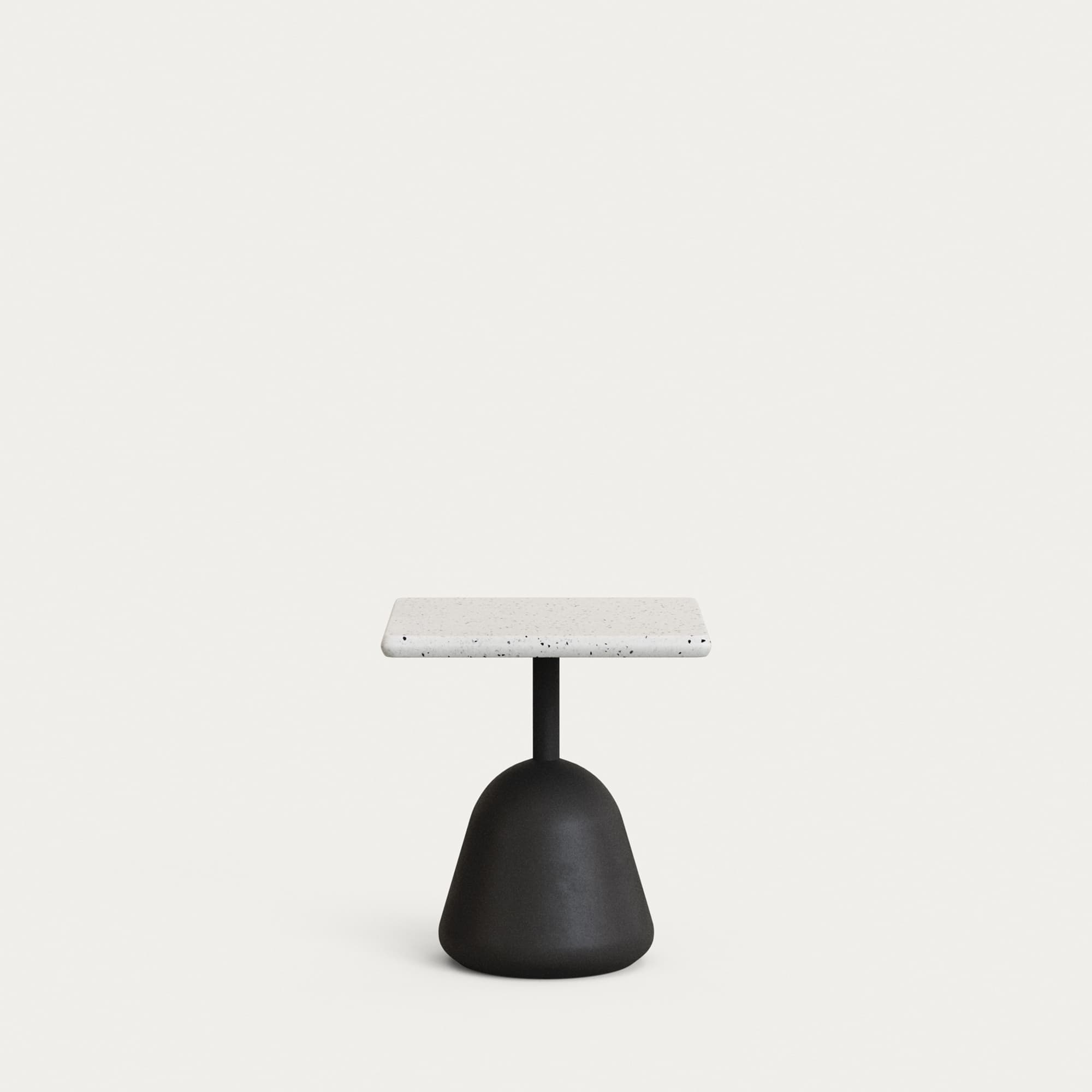 KAVE HOME Saura soffbord med vit terrazzo-skiva och svart cementbas 44x44x48cm