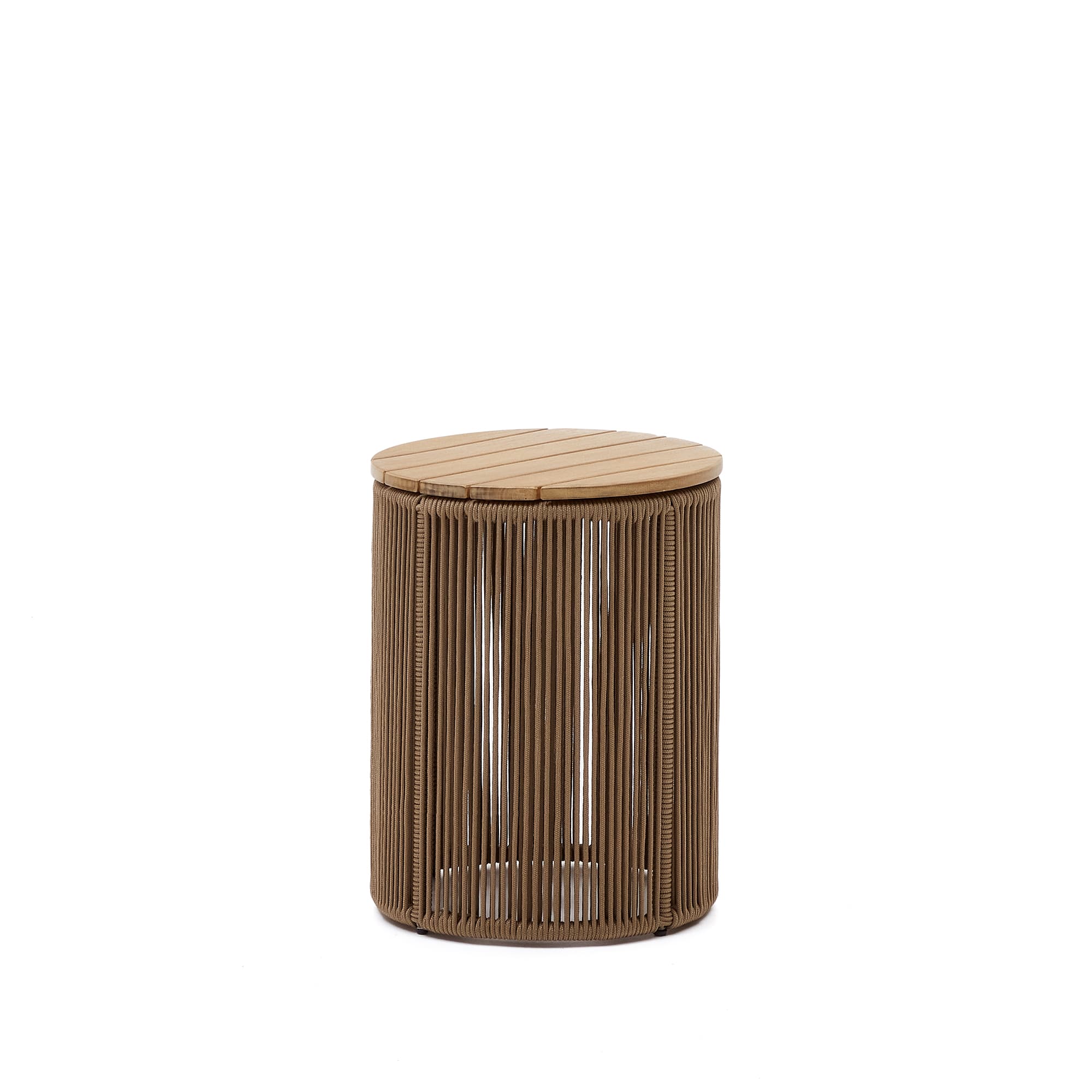 KAVE HOME Dandara soffbord i stål, beige sladd och massivt akaciaträ, Ø: 40 cm FSC 100%.