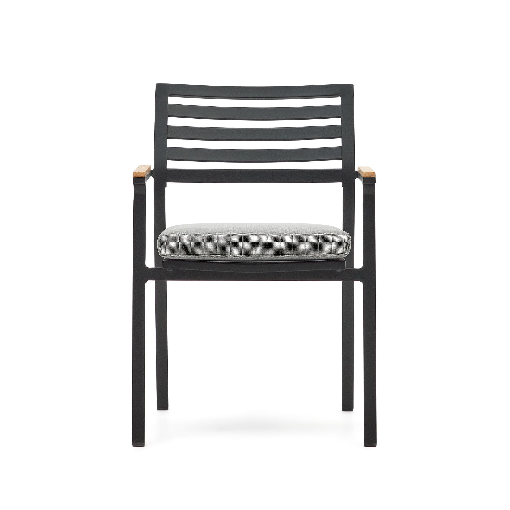 KAVE HOME Bona trädgårdsstol, med tygdyna och armstöd i teak - svart aluminium