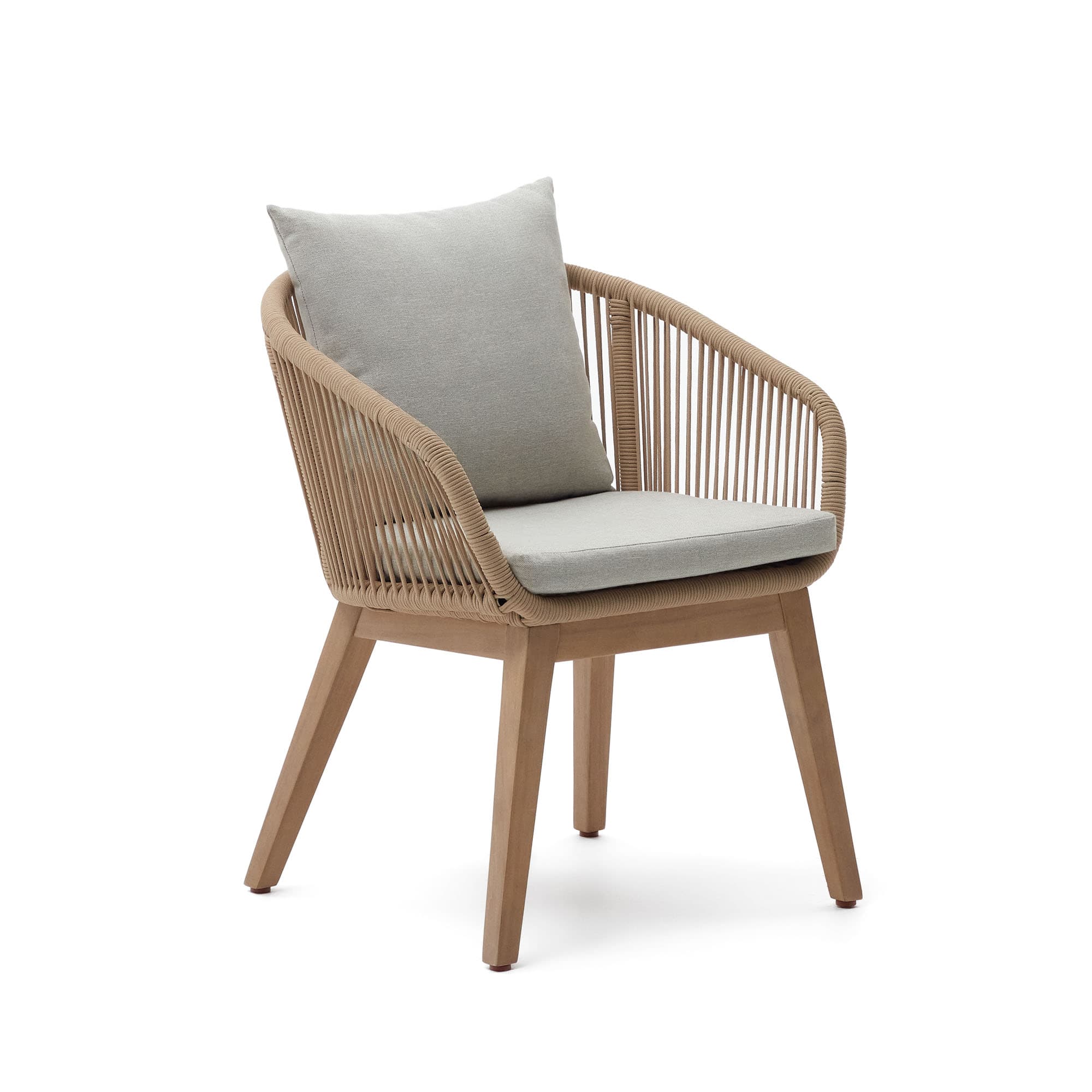 KAVE HOME Portalo stol i beige snodd med ben i massivt akaciaträ