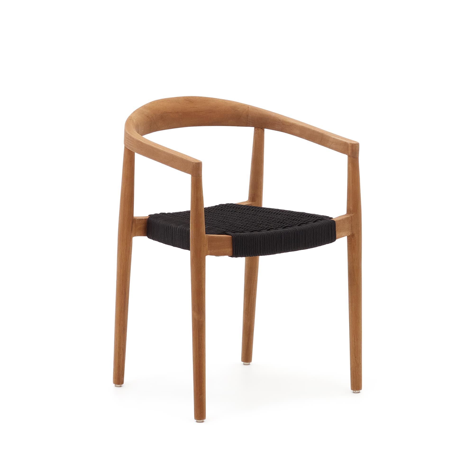 KAVE HOME Ydalia stapelbar utestol i massiv teak med naturlig finish och svart rep