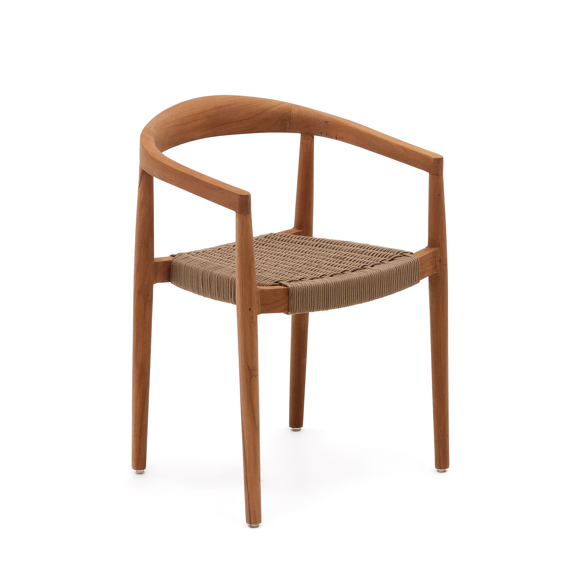 KAVE HOME Ydalia stapelbar utestol i massiv teak med naturlig finish och beige rep