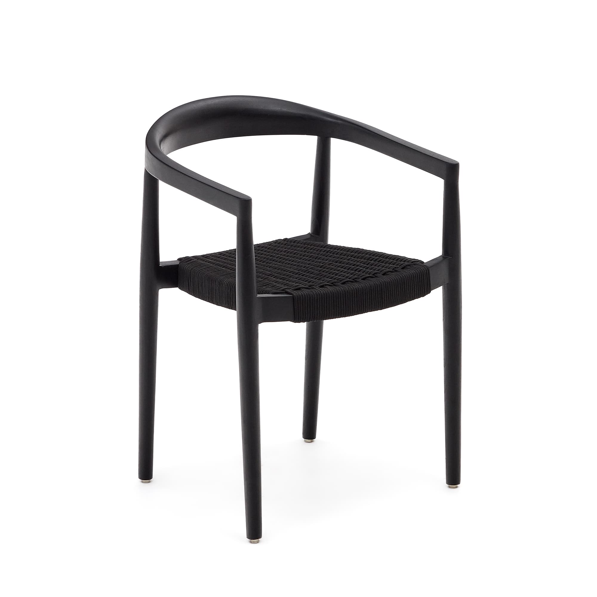 KAVE HOME Ydalia stapelbar utestol i massiv teak med svart finish och svart rep