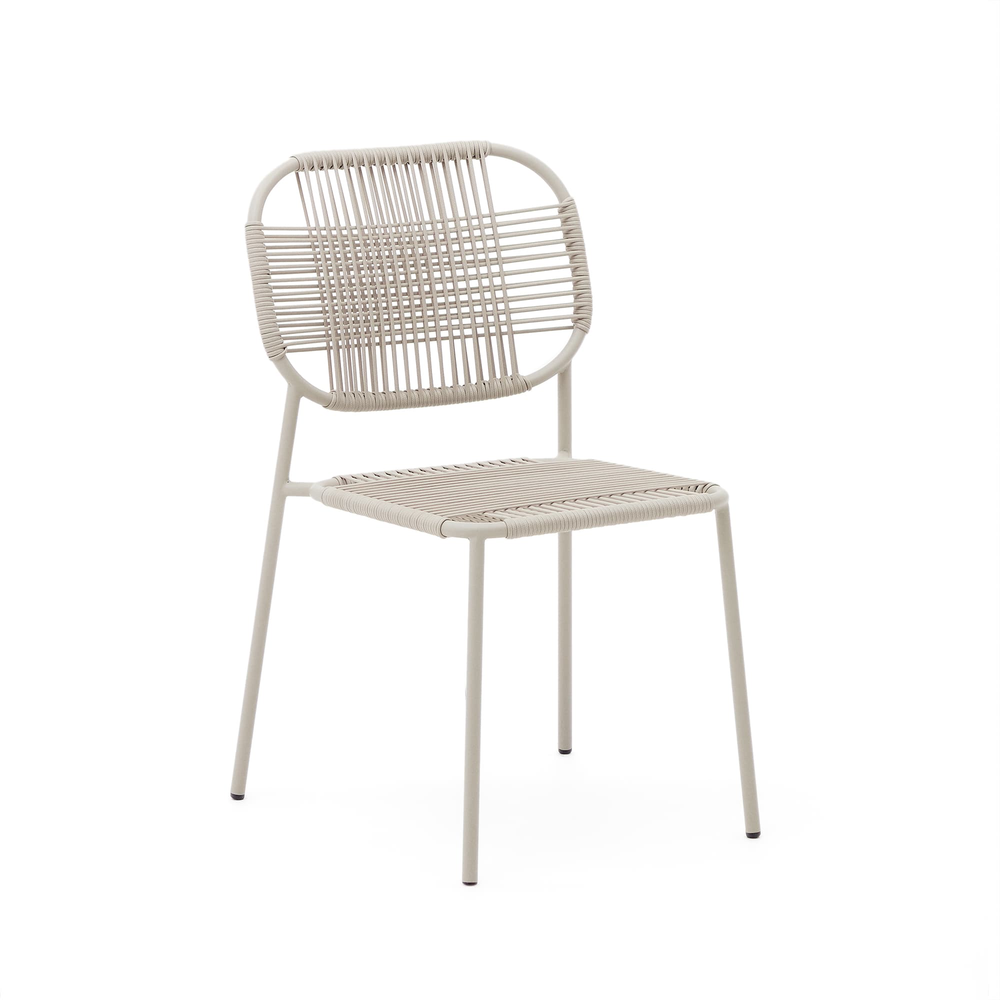 KAVE HOME Talaier stapelbar utomhusstol tillverkad av syntetiskt rep och galvaniserat stål i beige finish