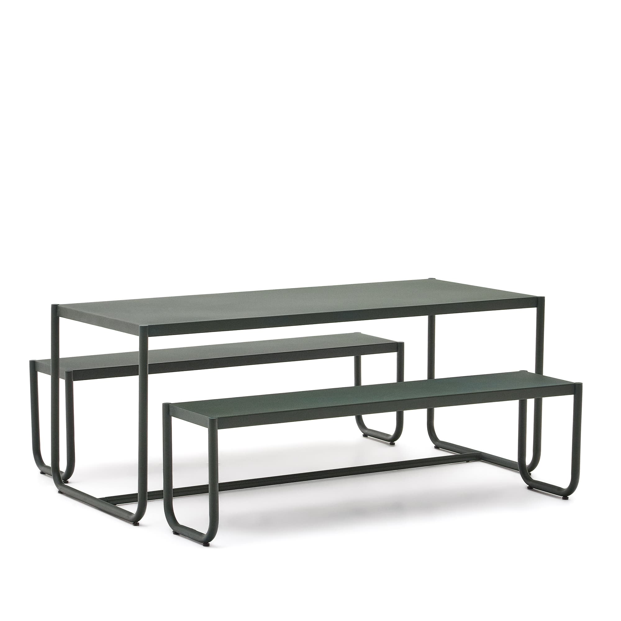 KAVE HOME Sotil set med 2 bänkar och bord i galvaniserat stål med grön finish 183 x 83 cm