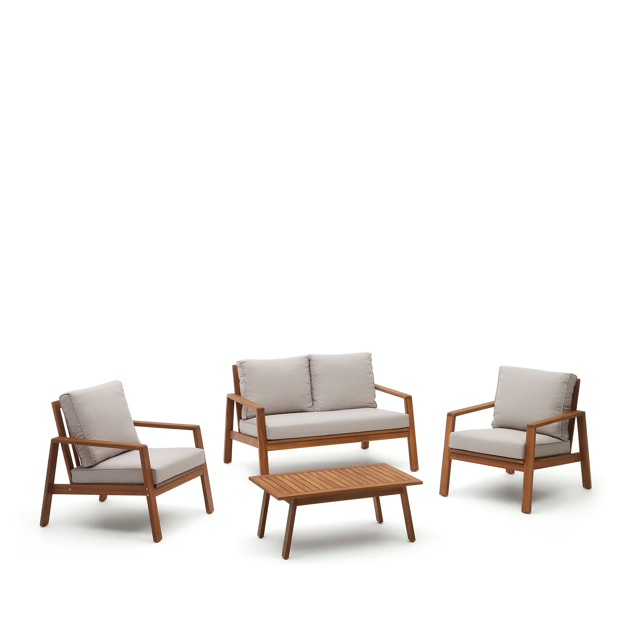 KAVE HOME Frares-set, 2-sits soffa, 2 fåtöljer & soffbord, gjord av massivt akaciaträ