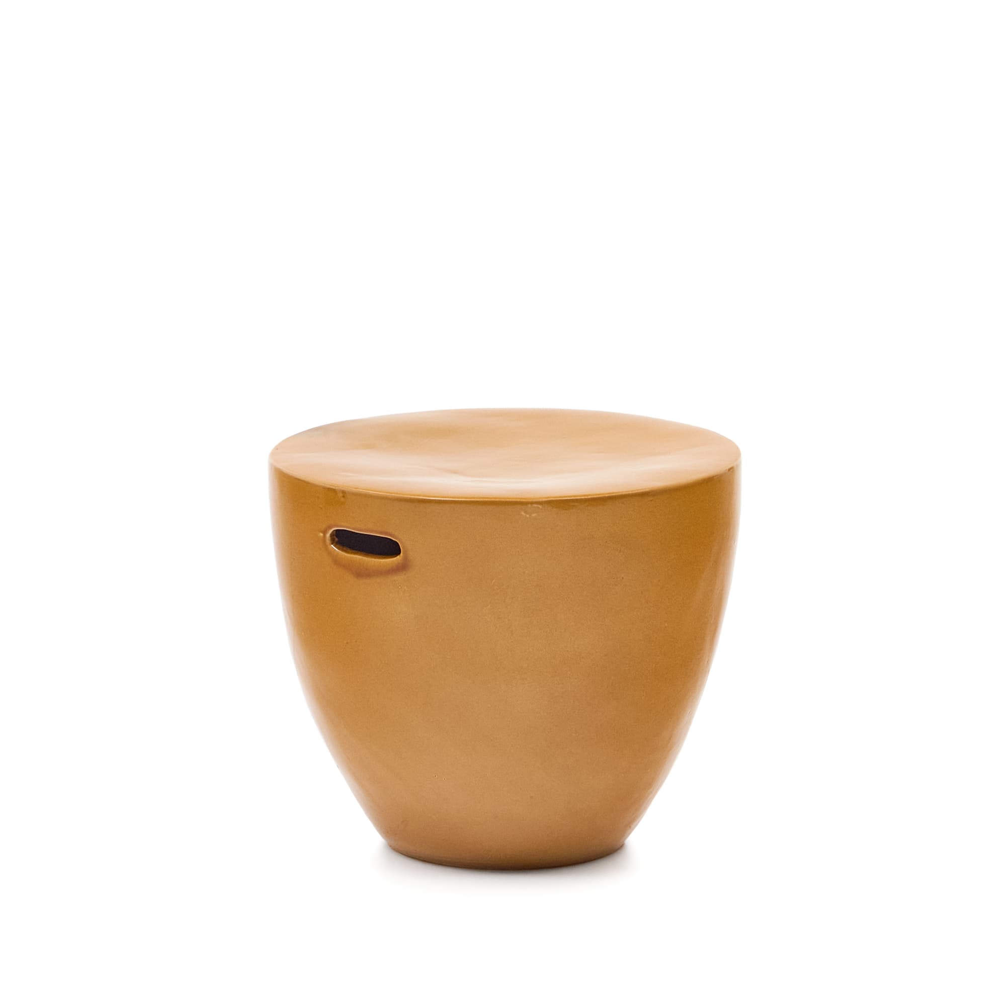 KAVE HOME Mesquida utomhus sidobord av keramik med glaserad senapsfinish Ø: 45 cm