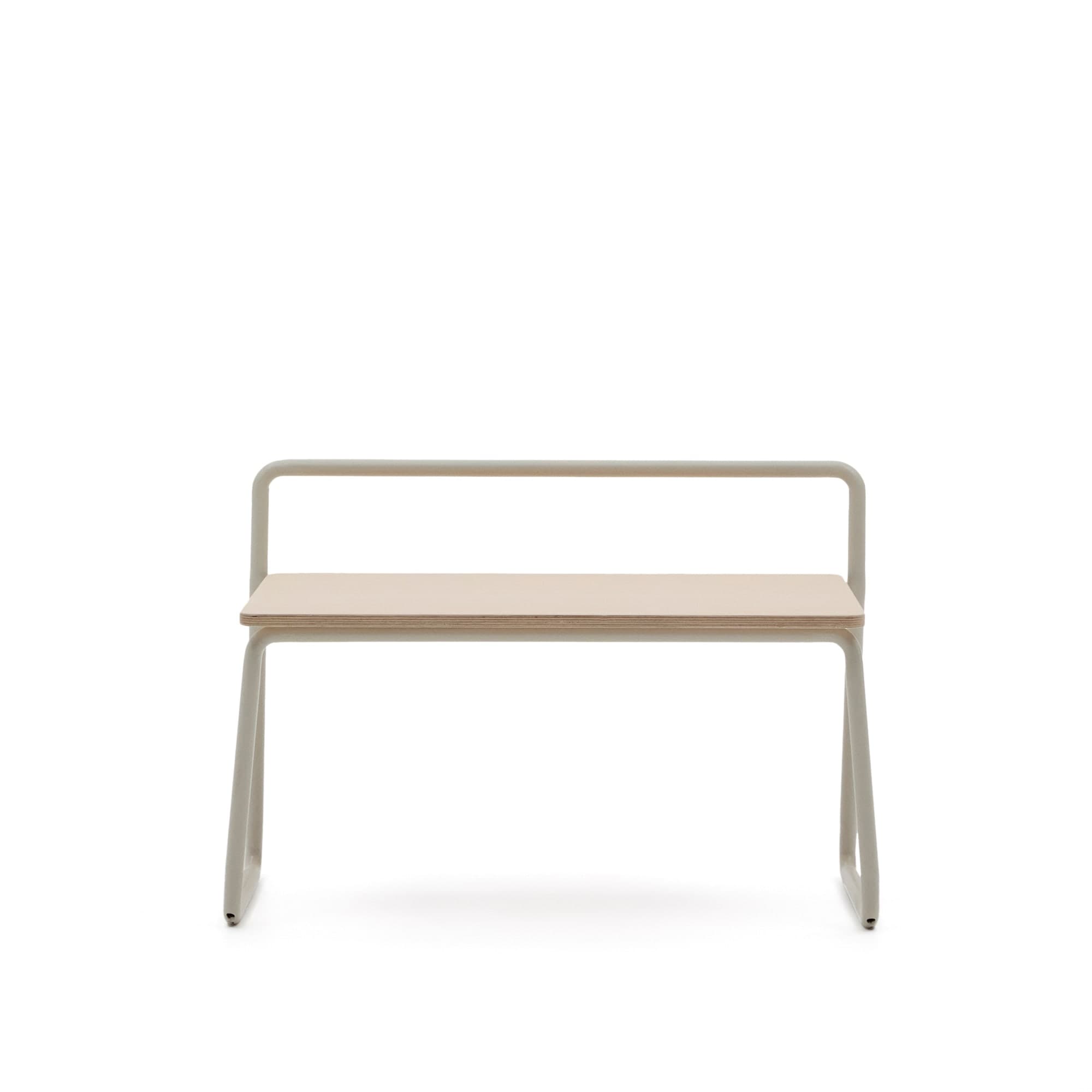 KAVE HOME Barnbänk i plåt, m. ryggstöd - naturlig askfaner och beige metall (76x35)