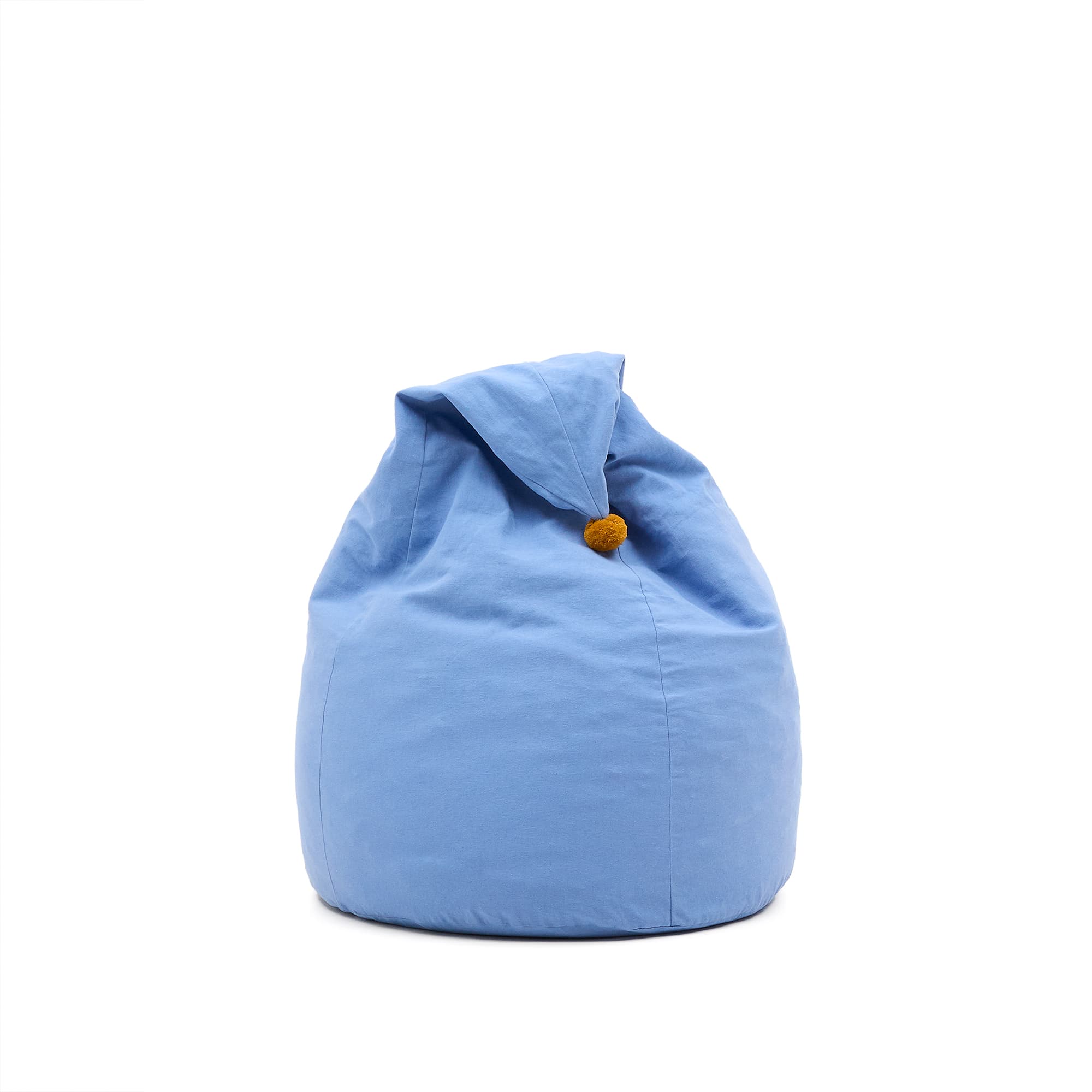 KAVE HOME Olvi blå, bomullspuff med senapsfärgad tofs, Ø60 cm