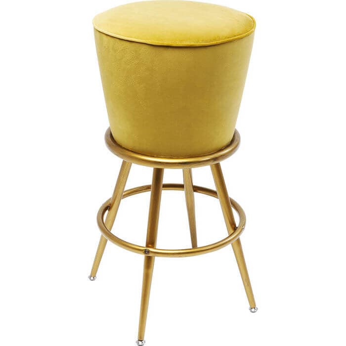 KARE DESIGN Lady Rock barstol - gult tyg / PU med stålben, med fotstöd, rund (ø: 48)