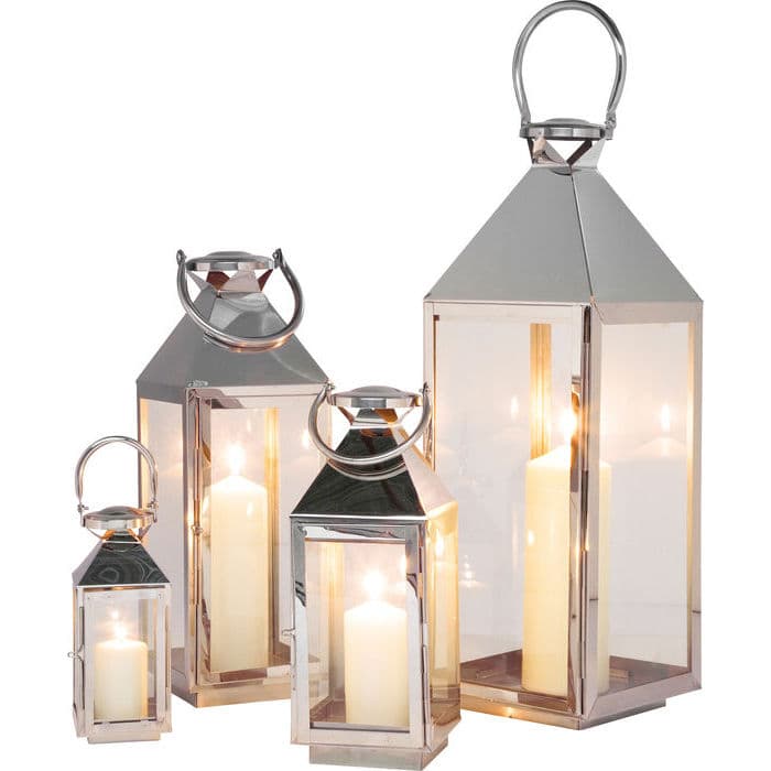KARE DESIGN Giardino lykta, med handtag - rostfritt stål och glas (set med 4)