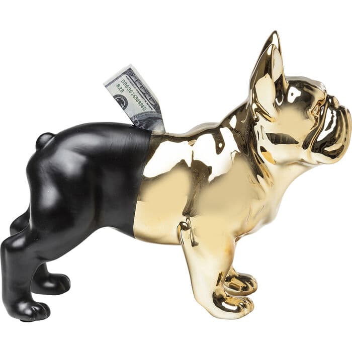 KARE DESIGN Bulldog sparbössa - guld och svart stengods
