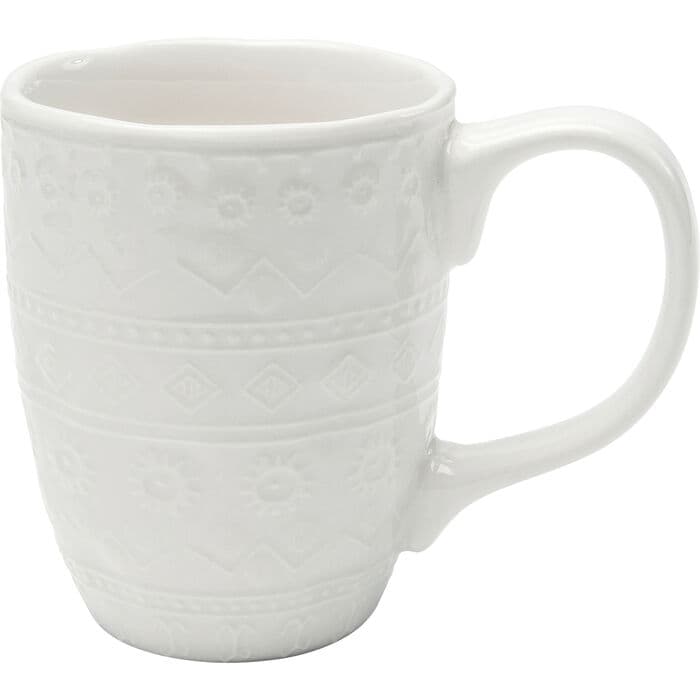 KARE DESIGN Karma mugg, m. reliefmönster, rund - vit keramik (H:9)