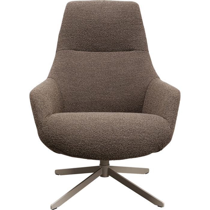 KARE DESIGN Mimi snurrfåtölj, med armstöd - mockabrunt bouclétyg och grått stål