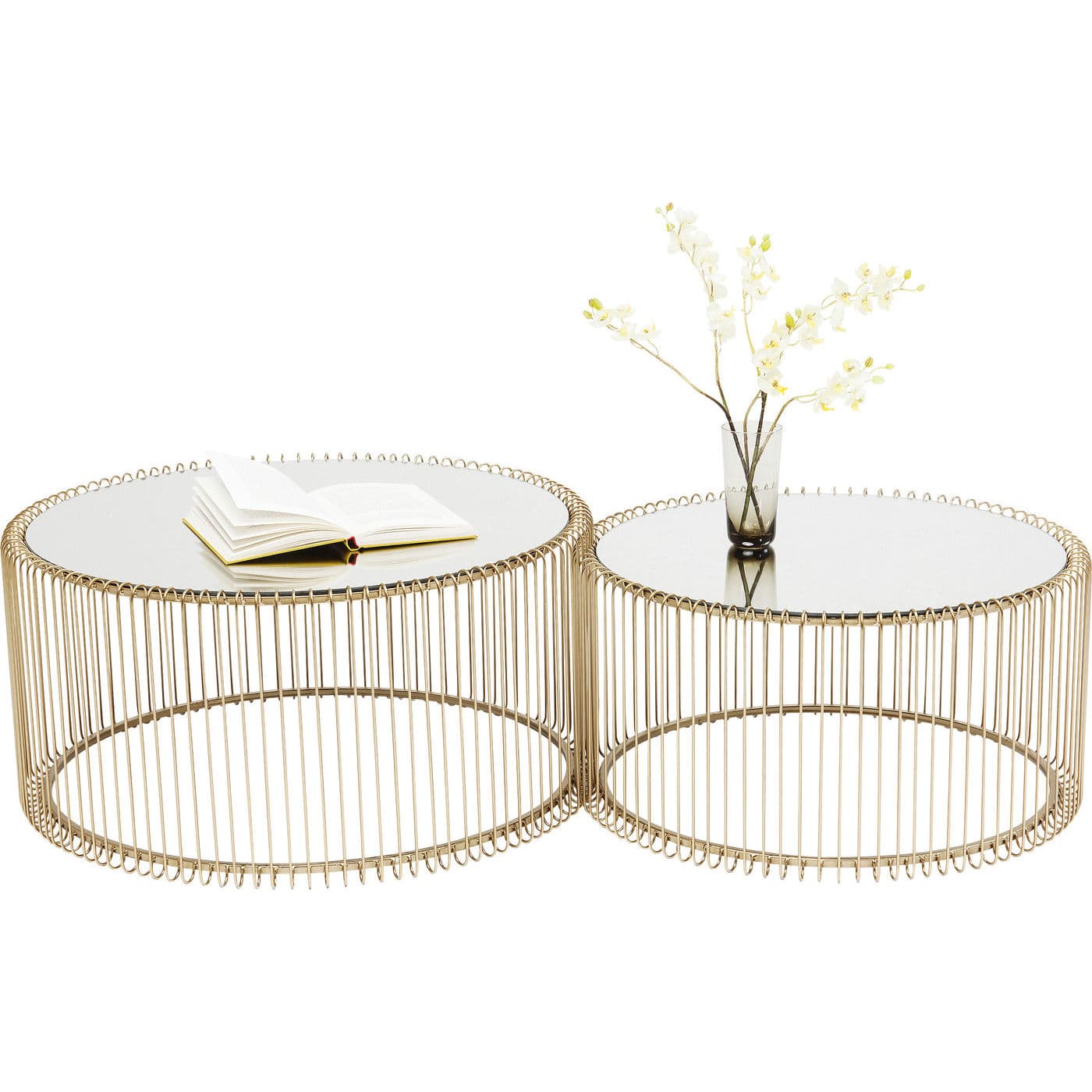 KARE DESIGN Wire Mässing Soffbord - Spegelglas / Mässingsstål, Runt (2 / Set cm)
