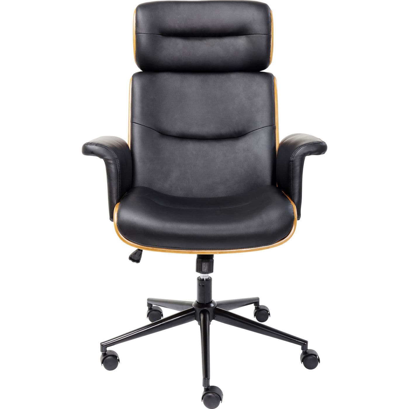 KARE DESIGN Check Out Kontorsstol - Svart Konstläder / Naturlig Fanér / Svart Stål, med Hjul och Armstöd