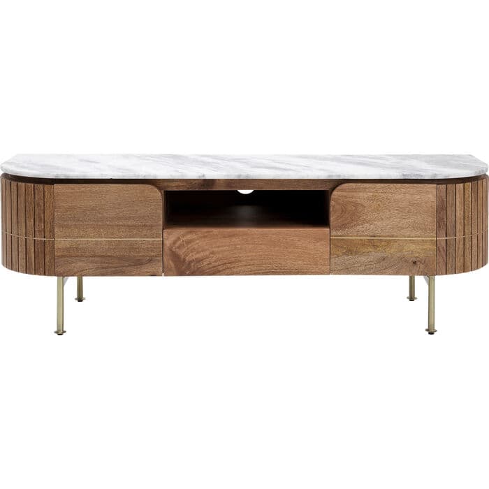 KARE DESIGN Grace TV-bord, w. 2 dörrar och 1 låda - marmor, naturligt mangoträ och stål (145x42)