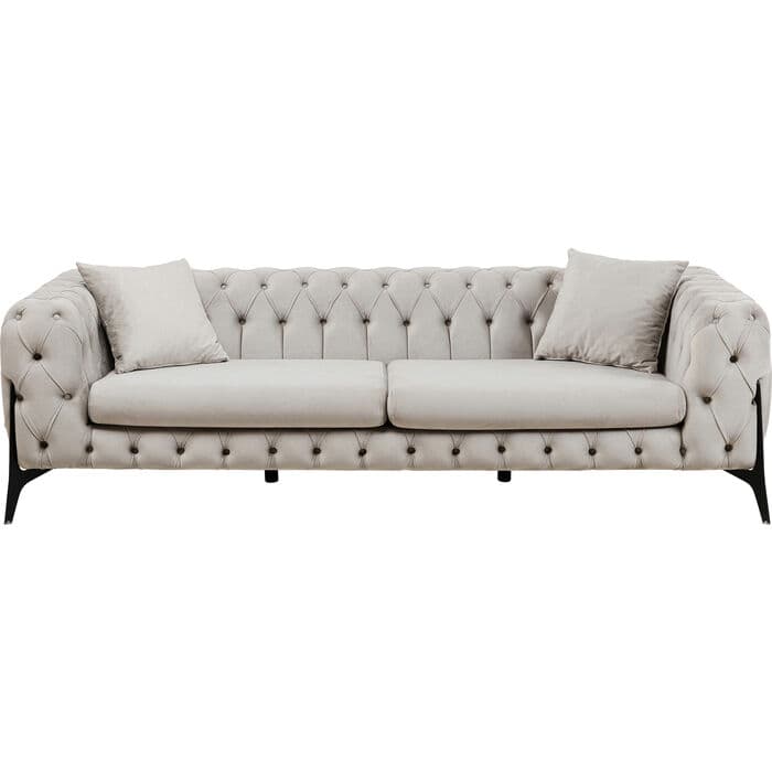 KARE DESIGN Bellissima 3 pers. sofa, Chesterfield, m. 2 kuddar - beige sammet och stål
