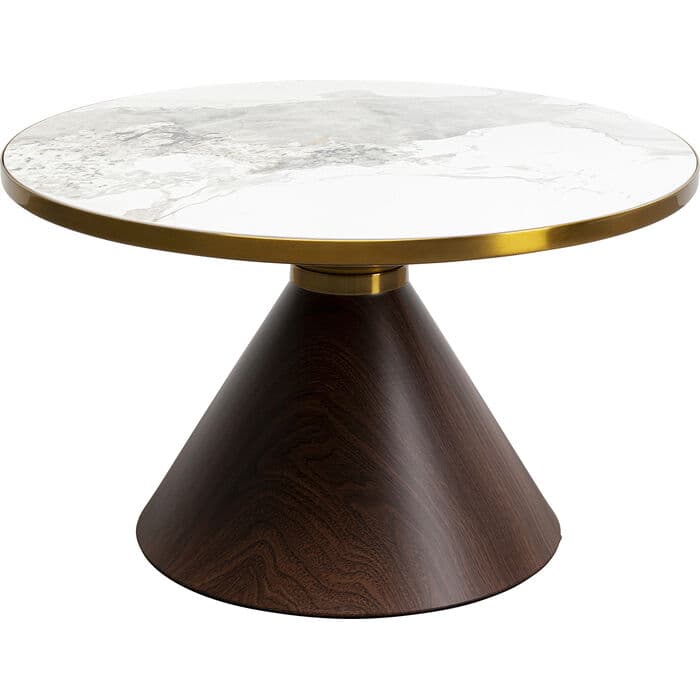 KARE DESIGN Cono soffbord, runt - vit/grå stengods, brunt ådrat papper och guldstål (Ø70)