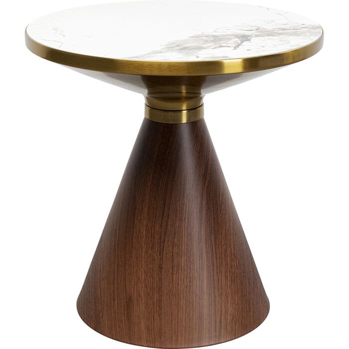 KARE DESIGN Cono soffbord, runt - vit/grå stengods, brunt ådrat papper och guldstål (Ø50)