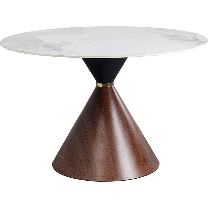 KARE DESIGN Cono matbord, runt - vit/grå stengods, brunt ådrat papper och guldstål (Ø120)