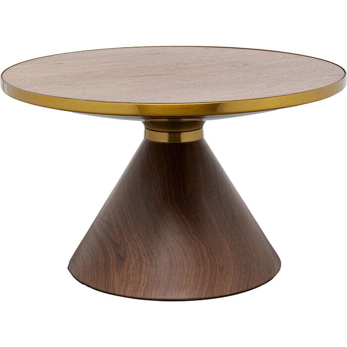 KARE DESIGN Cono soffbord, runt - valnötsfärgad faner, brunt ådrat papper och guldstål (Ø70)