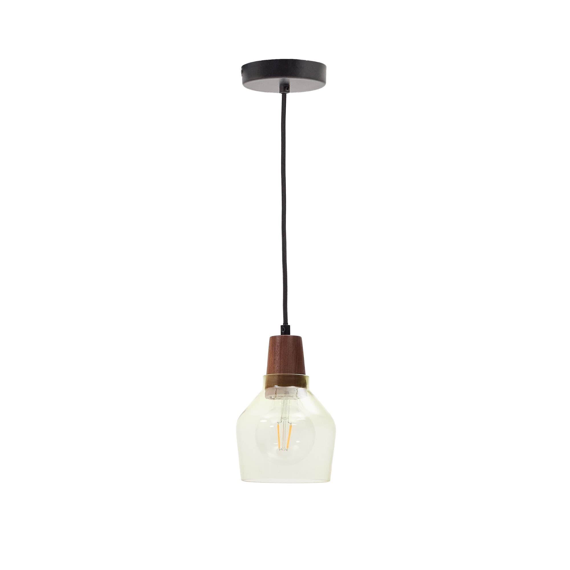 KAVE HOME Silex taklampa, rund - grönt glas och brun valnötsfinish (Ø13)