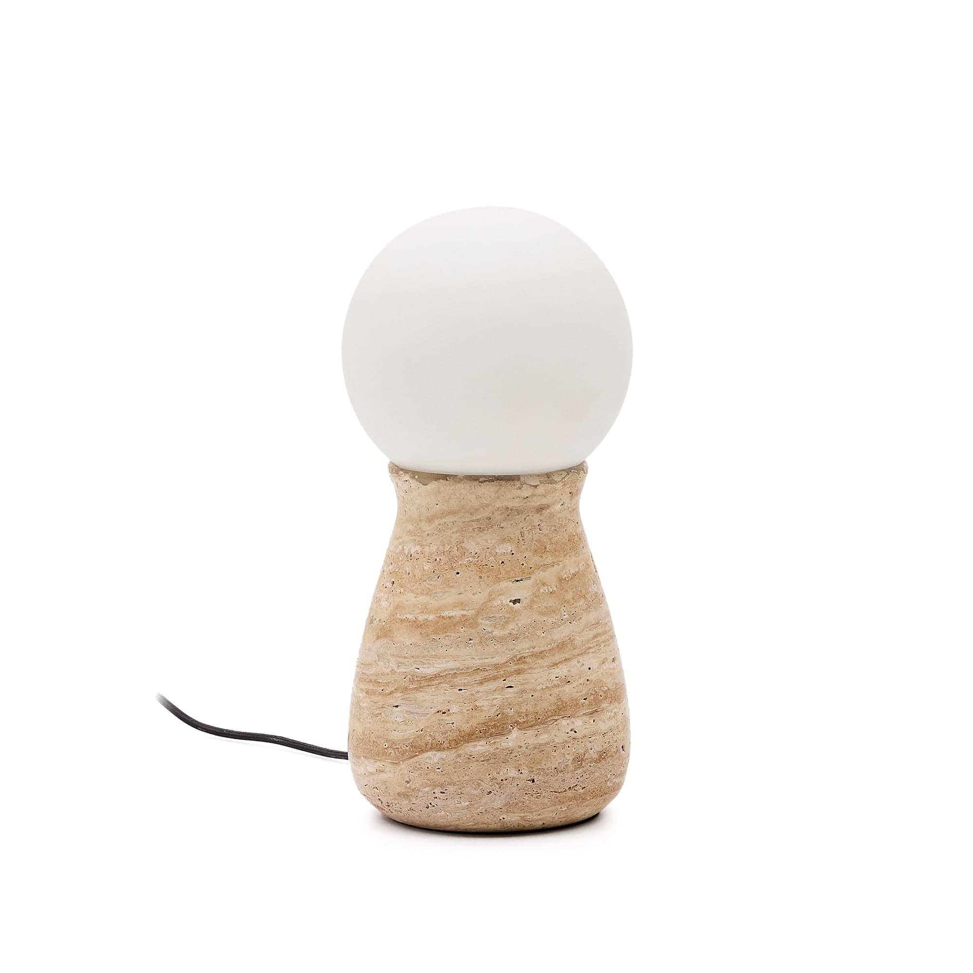 KAVE HOME Okeni bordslampa - glas och beige travertin