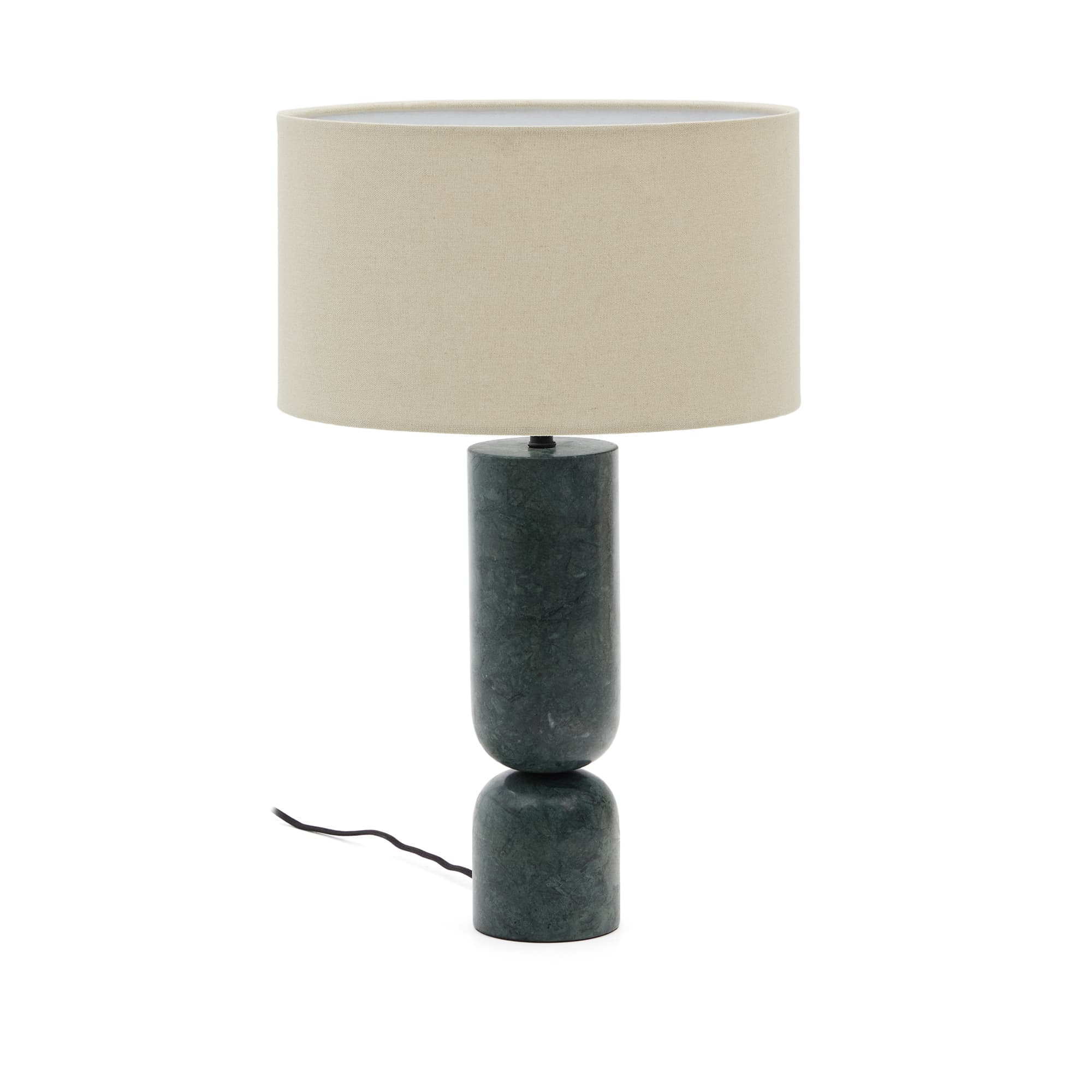 KAVE HOME Vex bordslampa i grön marmor med grå linneskärm