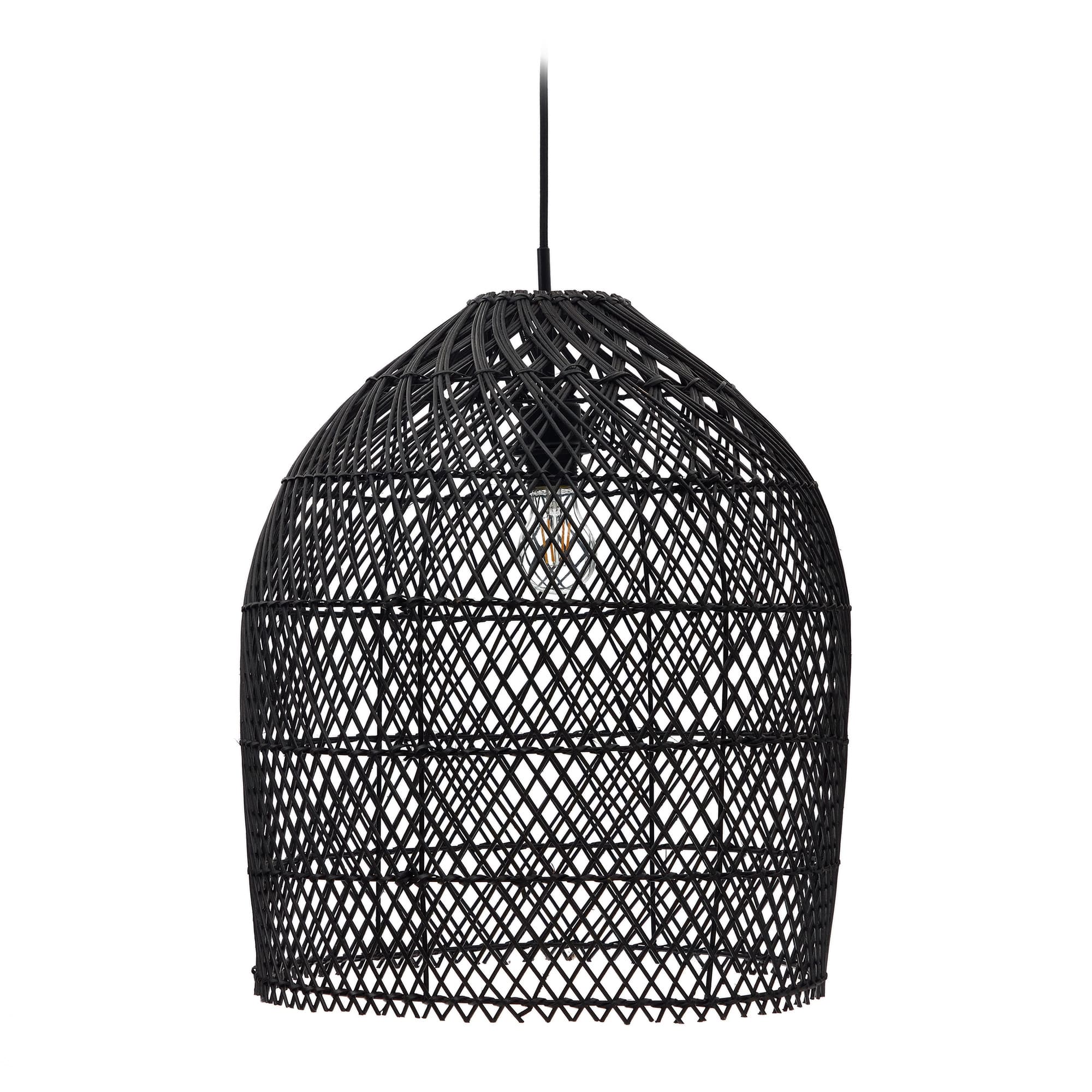 KAVE HOME Domitila taklampsskärm i rotting med svartmålad finish, Ø: 44 cm