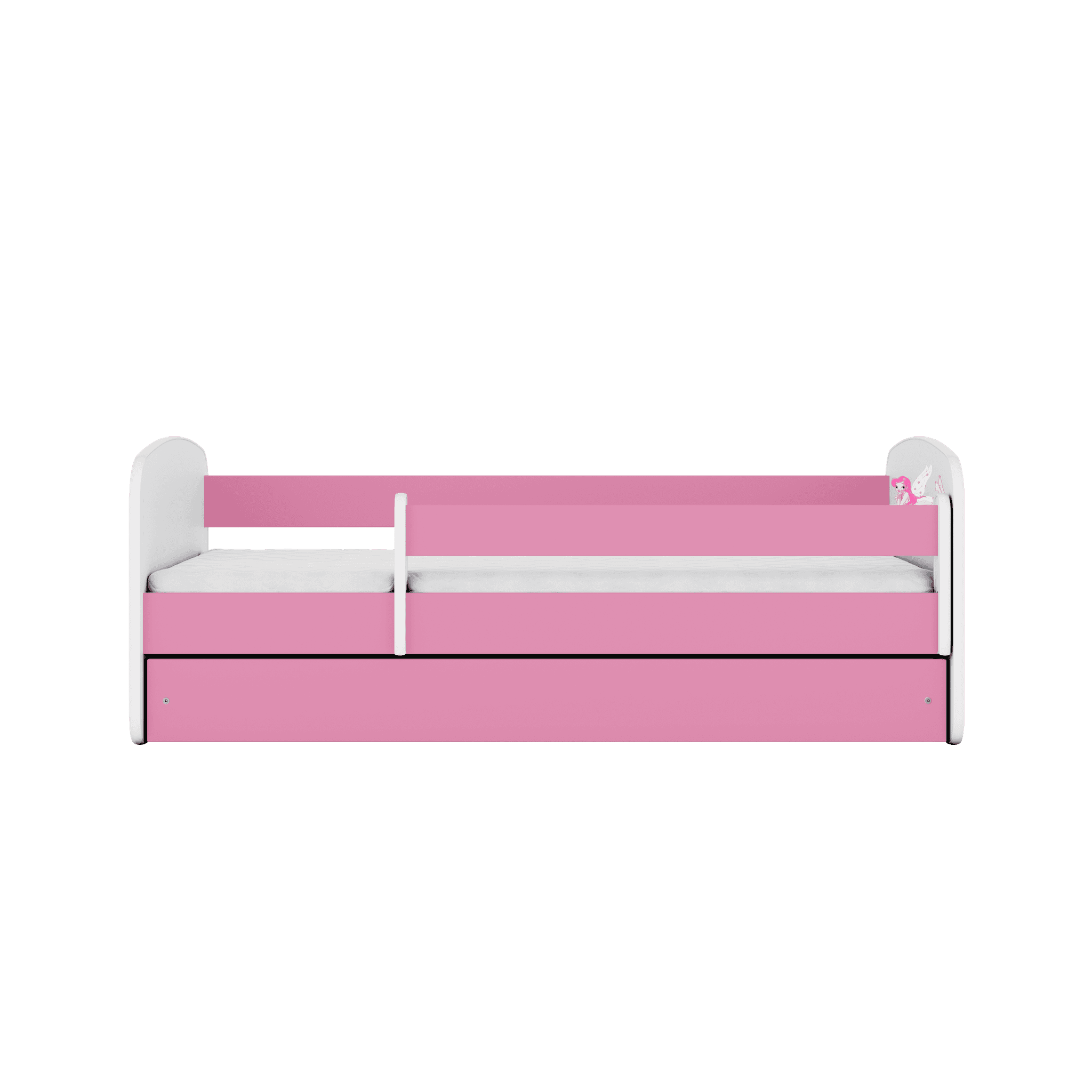 Babydreams juniorsäng med fe med vingar, med madrass, stödbräda, låda - vit/rosa laminat (140x70)