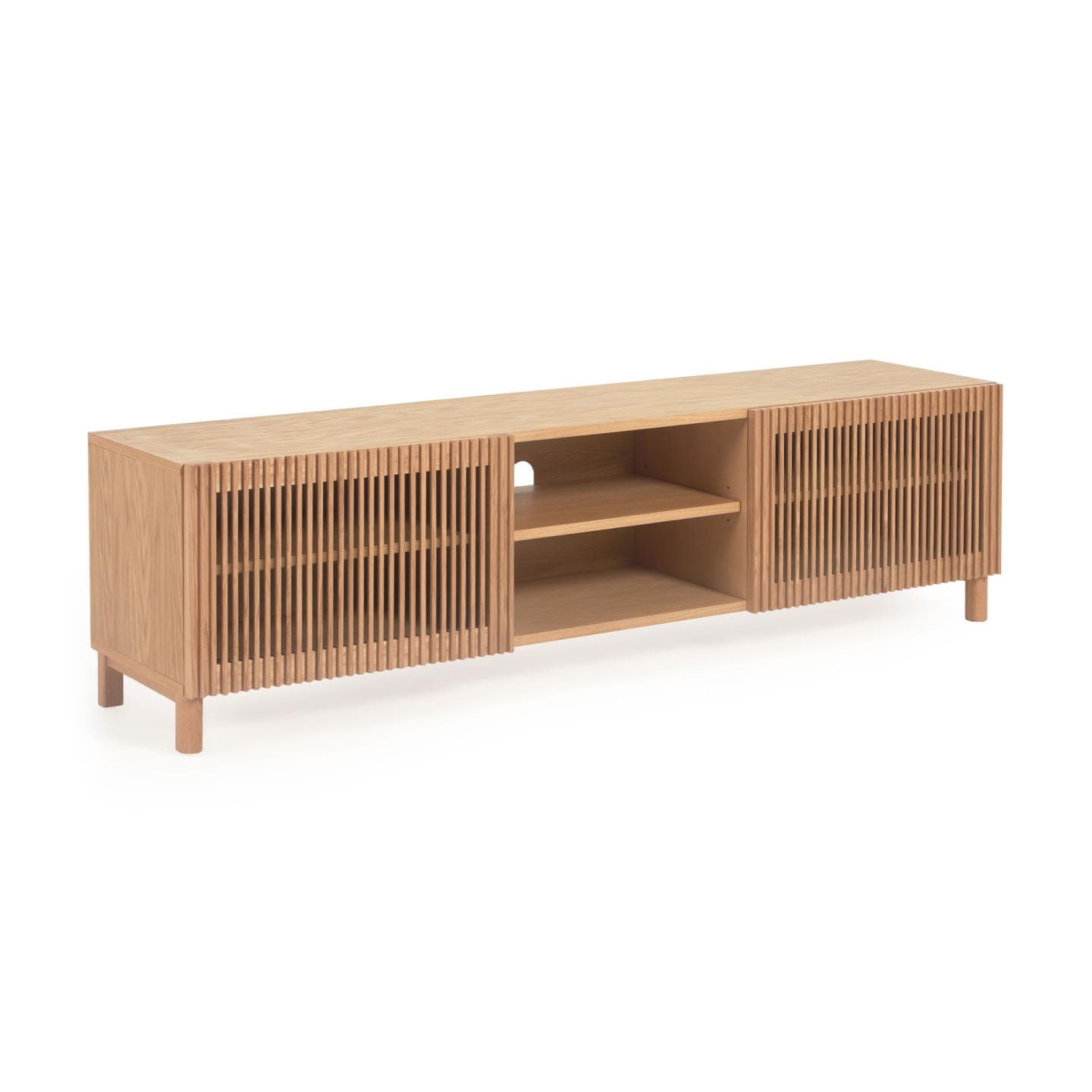KAVE HOME Beyla TV-bord, w. 2 dörrar och 3 hyllor - naturlig ekfanér och ek (180x49,5)