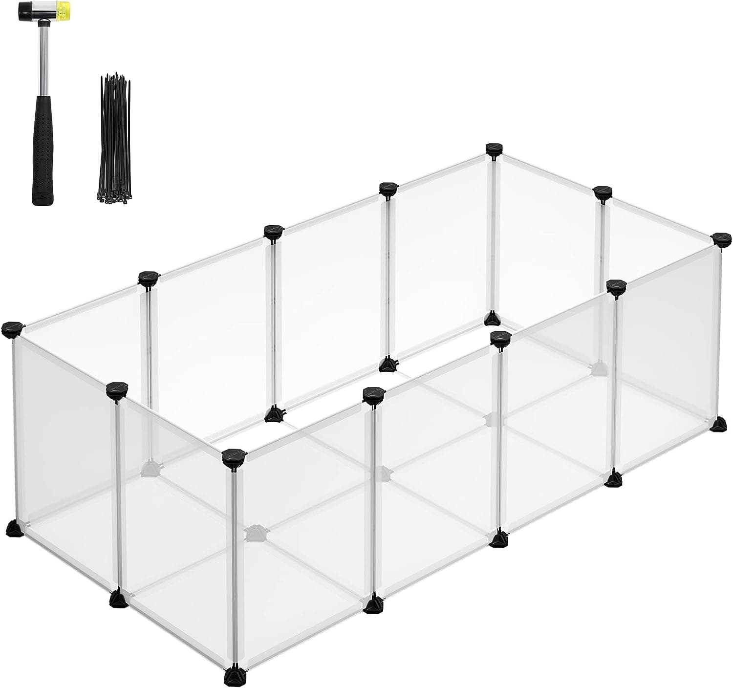 SONGMICS lekhage för husdjur med golv, inhägnad för små djur, DIY plastbur, inomhusbana för hamstrar, kaniner, igelkottar, marsvin, vit LPC001W01