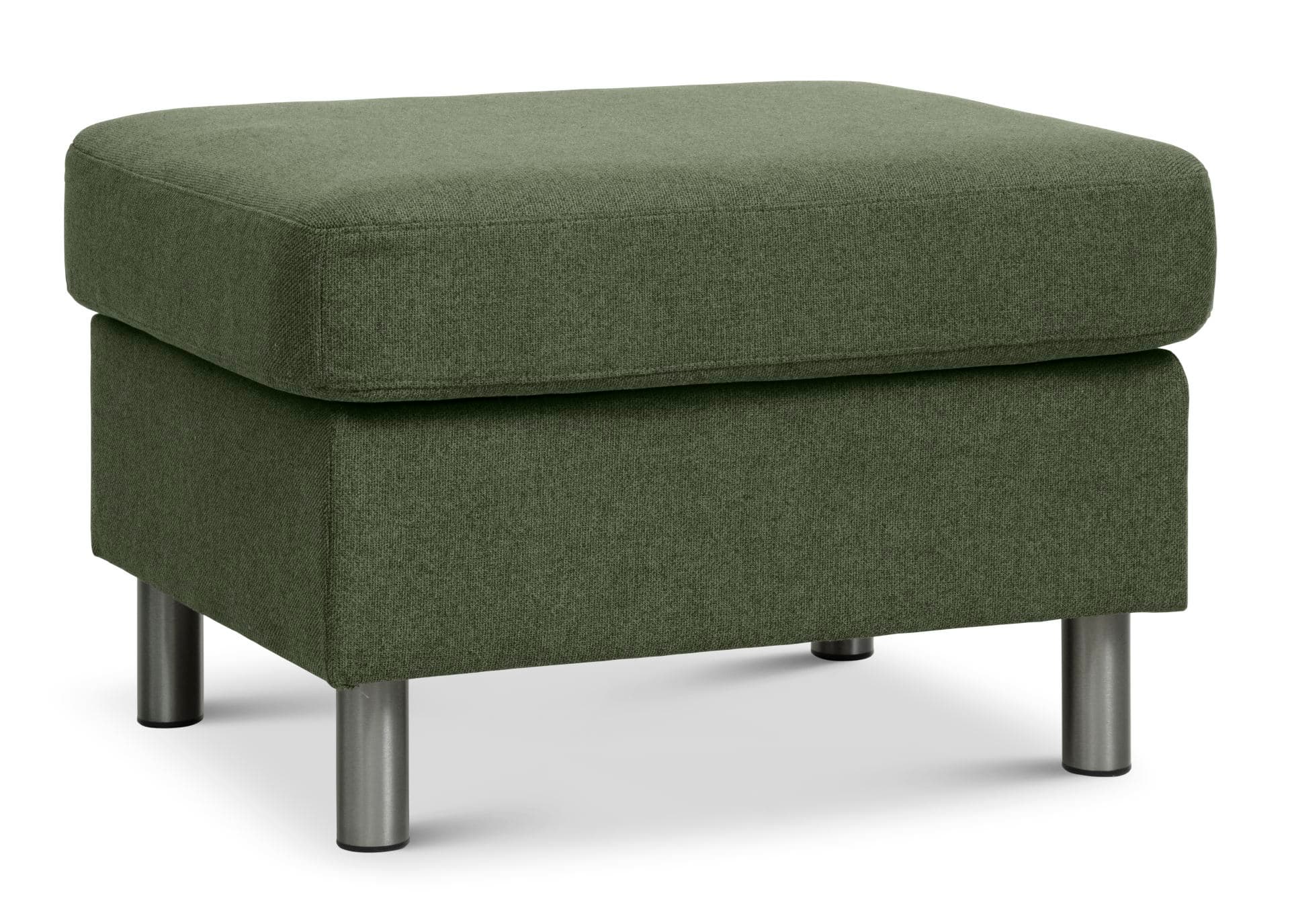 Wendy-puff, rektangulär - vinter mossgrönt polyestertyg och borstad aluminium (85x72)