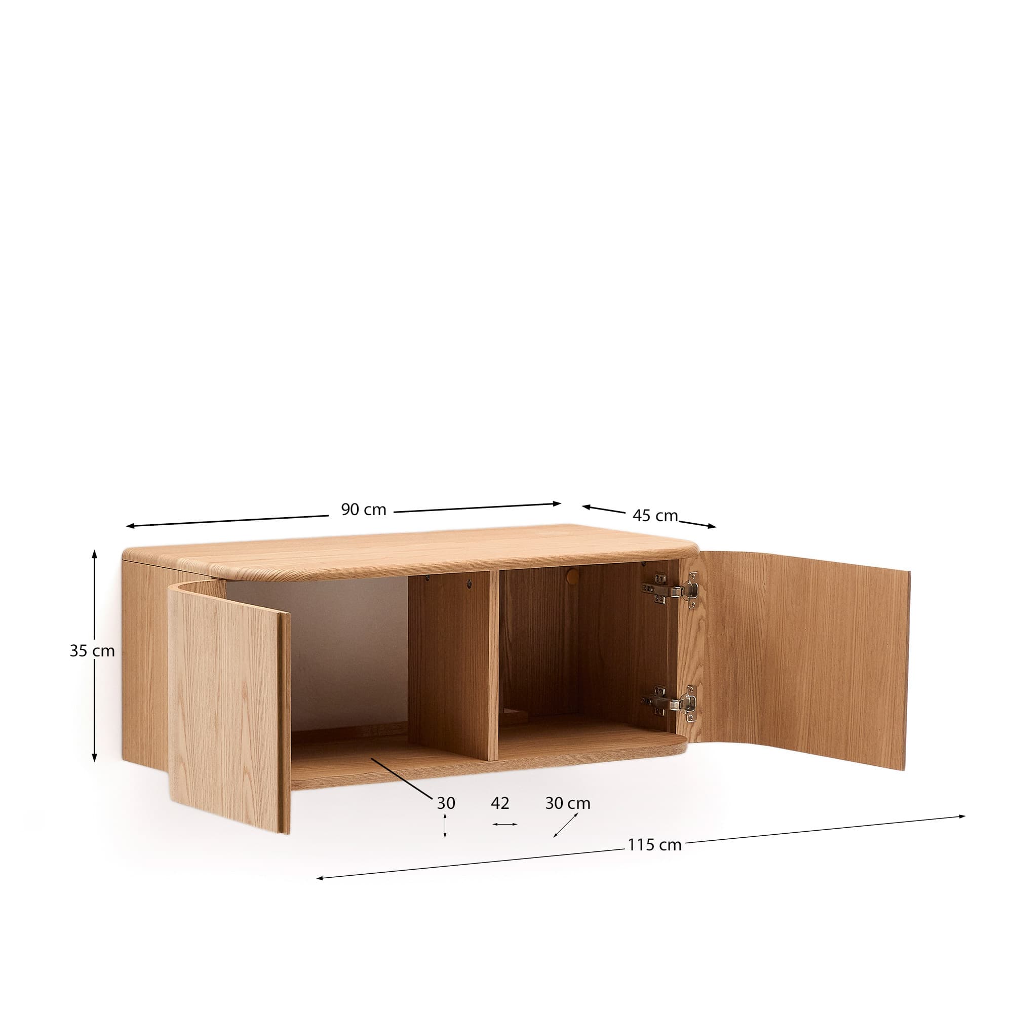 KAVE HOME Salaya badrumsskåp i asklaminerad plywood med naturlig finish, 90 x 45 cm