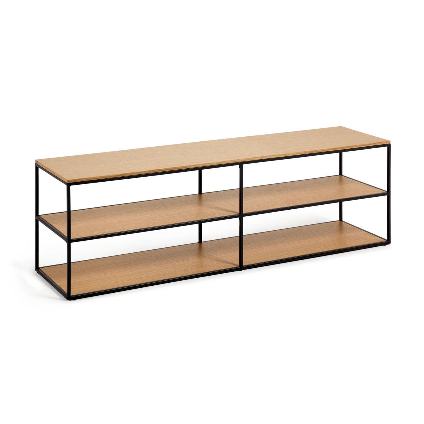 KAVE HOME Yoana TV-bord, m. 2 hyllplan - naturlig ekfanér och svart järn (160x40)