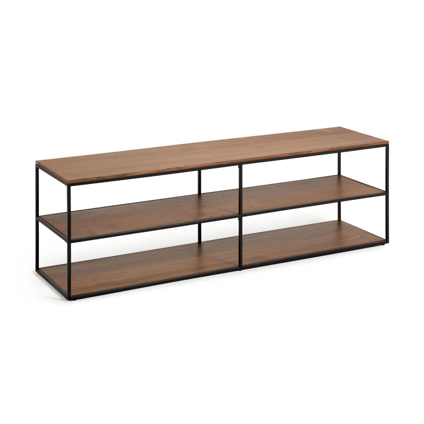 KAVE HOME Yoana TV-bord, m. 2 hyllor - brun valnötsfinish och svart järn (160x40)