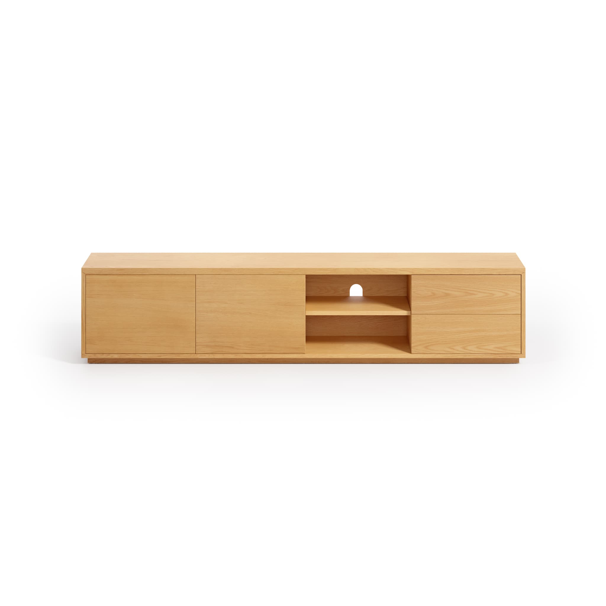 KAVE HOME Abilen TV-bord, m. 2 dörrar, 2 lådor och 3 hyllor - naturlig ekfanér (200x36)