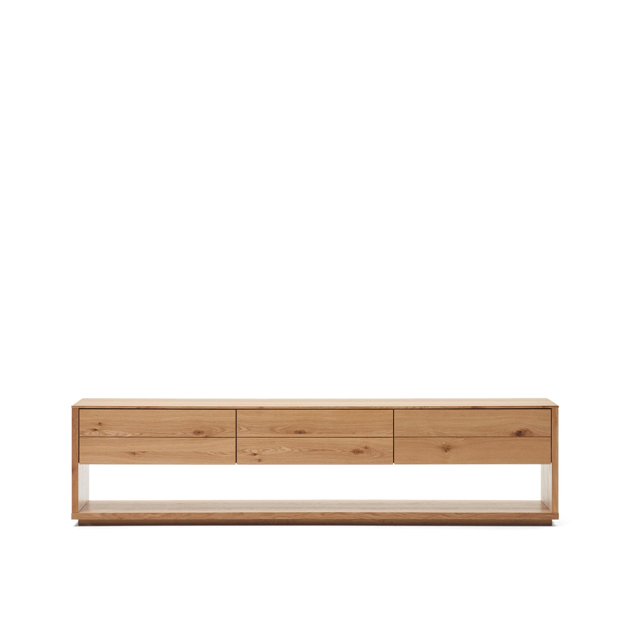 KAVE HOME Alguema TV-bord med 3 lådor i ekfanér med naturlig finish, 200 x 51 cm