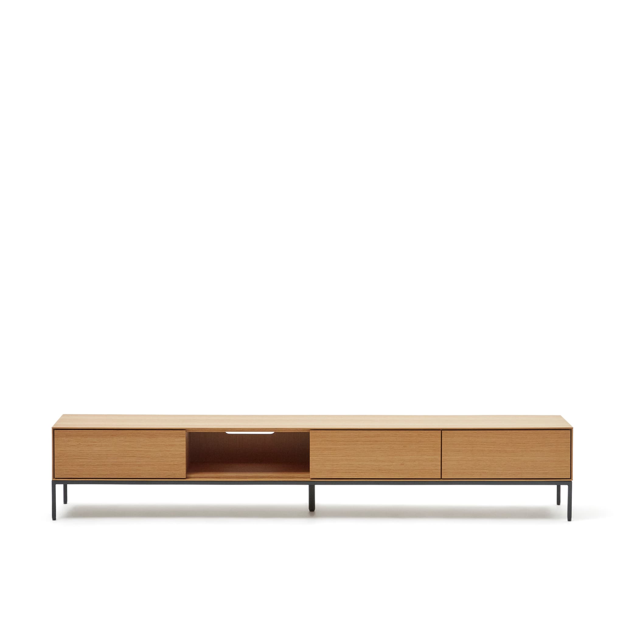KAVE HOME Vedrana TV-bord, w. 3 lådor och 1 fack - naturlig ekfaner och svart stål (195x40)