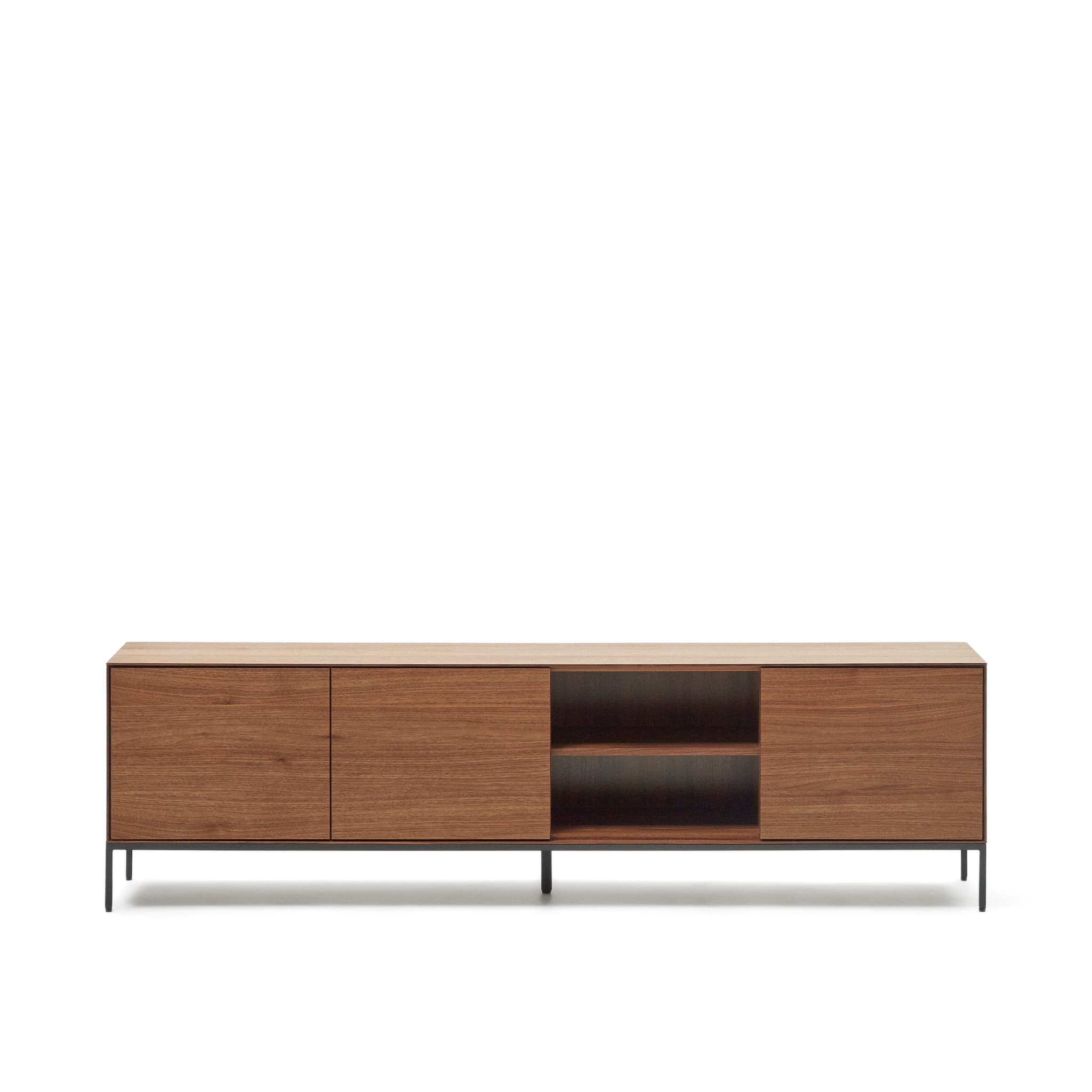 KAVE HOME Vedrana TV-bord, w. 3 dörrar och 4 hyllor - brunt valnötsfanér och svart stål (195x40)