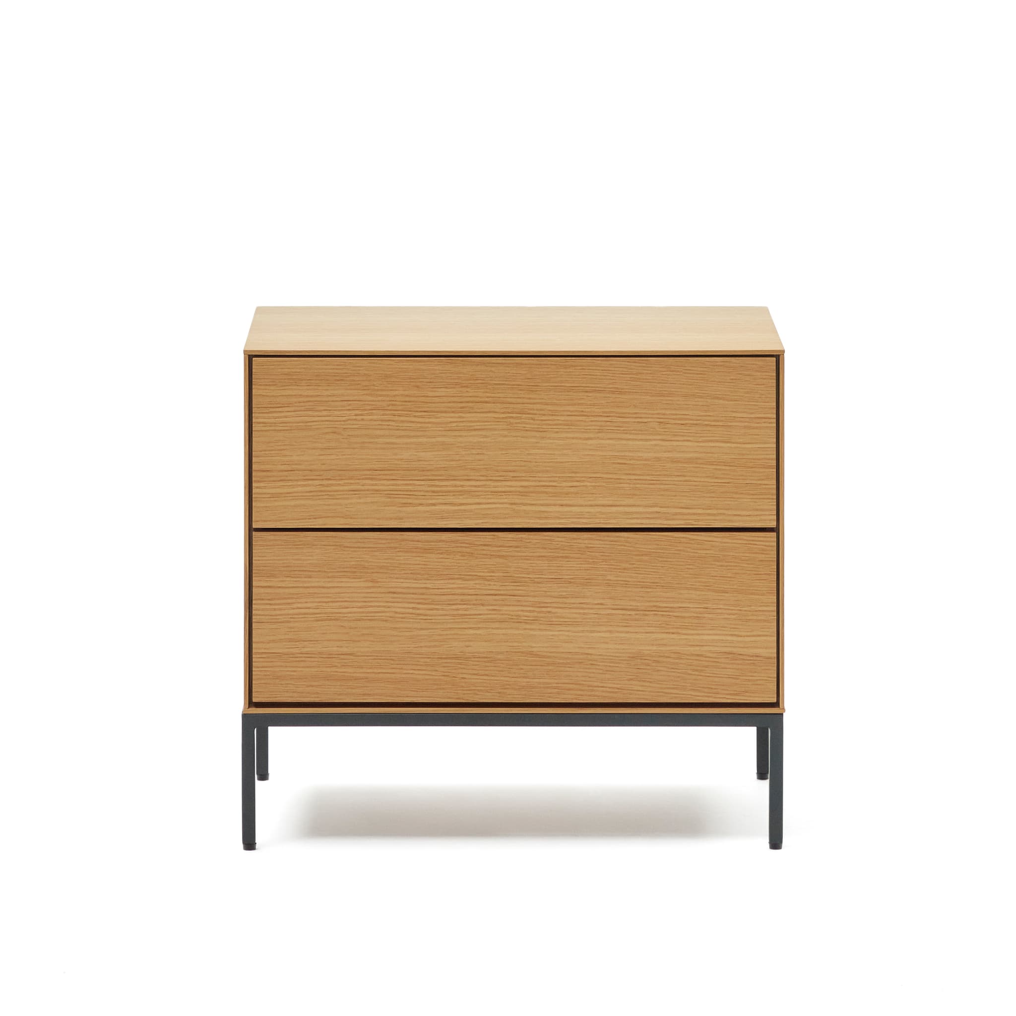 KAVE HOME Vedrana sidobord, w. 2 lådor - naturlig ekfanér och svart stål (60x40)