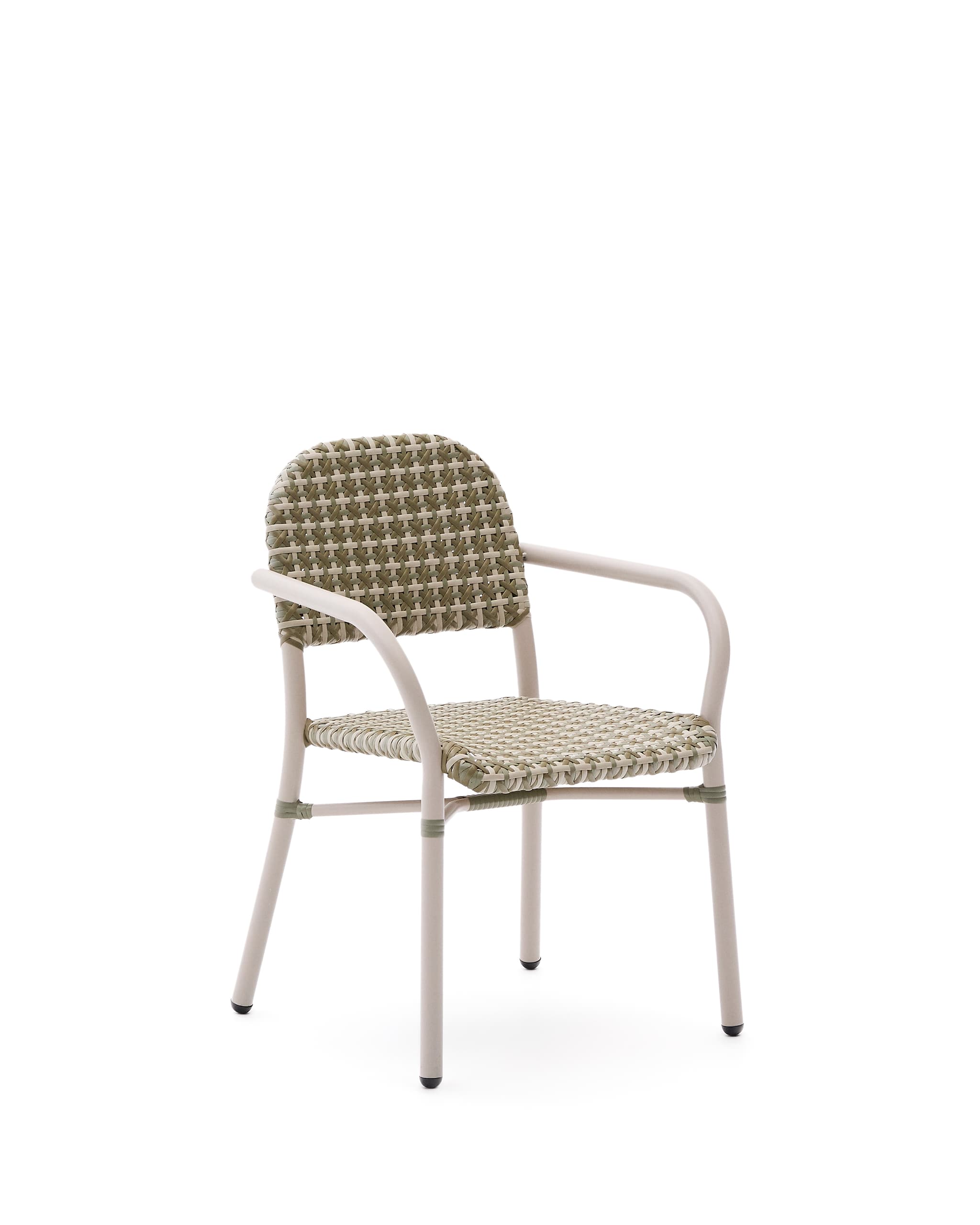 KAVE HOME Tuccia trädgårdsstol, med armstöd - beige/grön konstrotting och beige aluminium