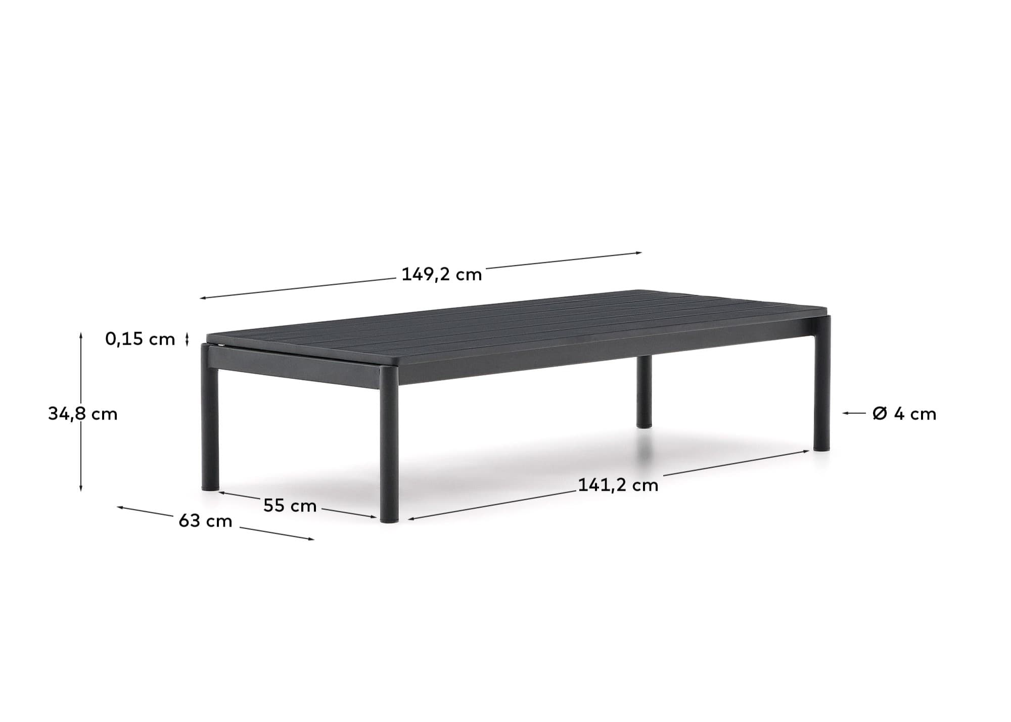 KAVE HOME Sorells soffbord för utomhusbruk, rektangulärt - grå aluminium (63x144,6)