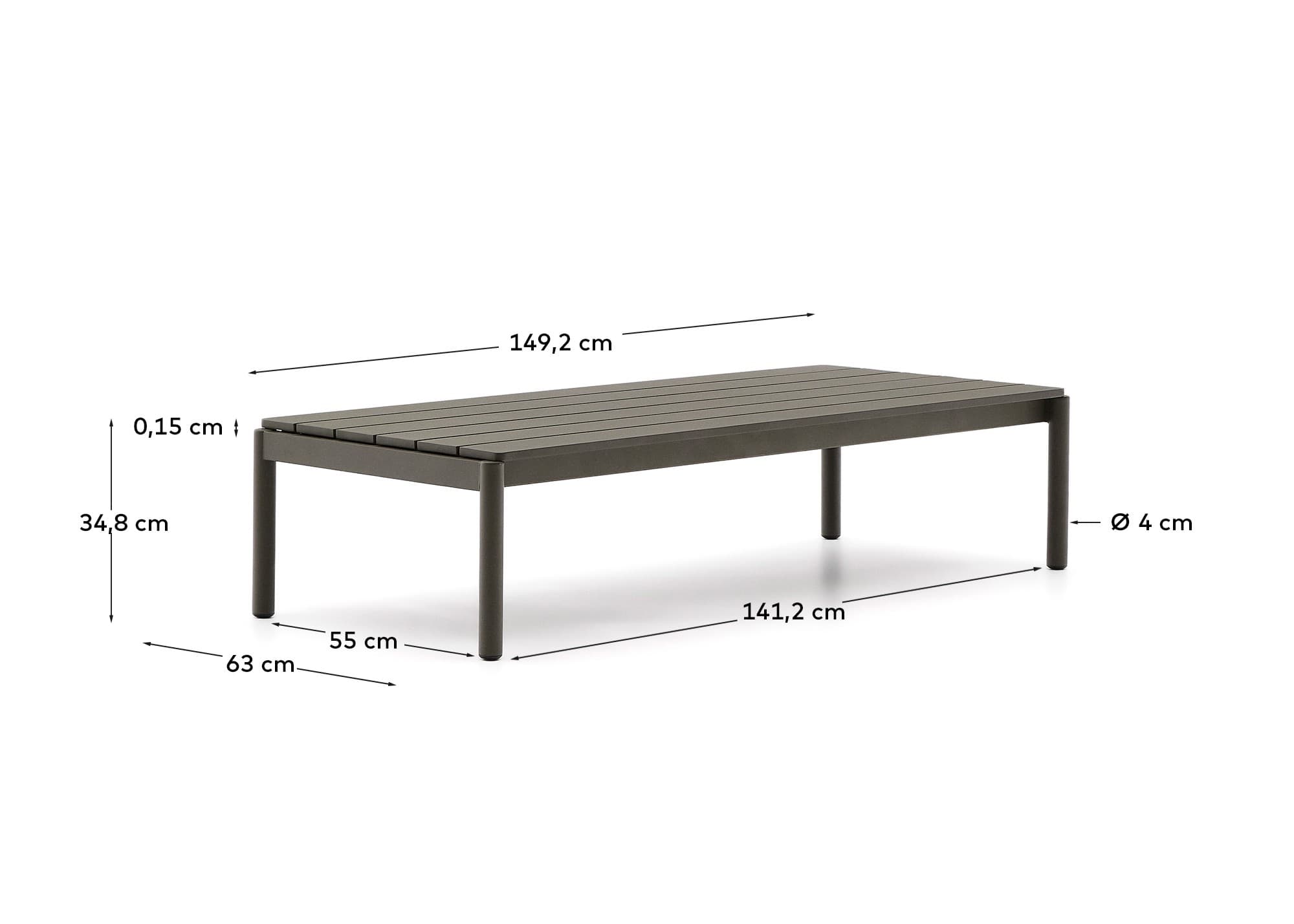 KAVE HOME Sorells soffbord för utomhusbruk, rektangulärt - grön aluminium (63x144,6)
