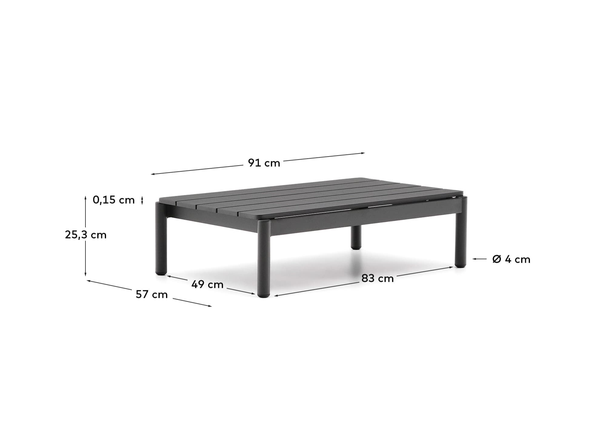 KAVE HOME Sorells soffbord för utomhusbruk, rektangulärt - grå aluminium (52,4x91)