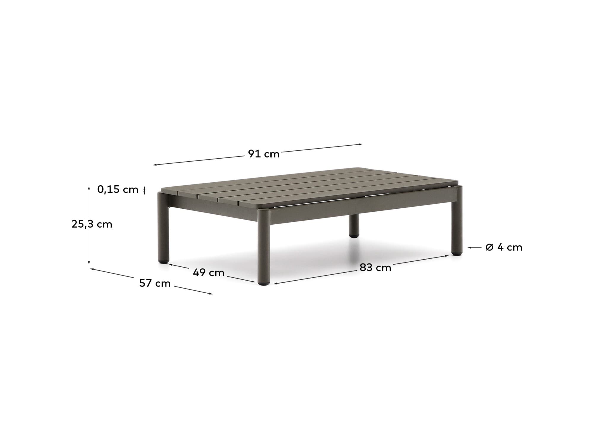 KAVE HOME Sorells soffbord för utomhusbruk, rektangulärt - grön aluminium (52,4x91)