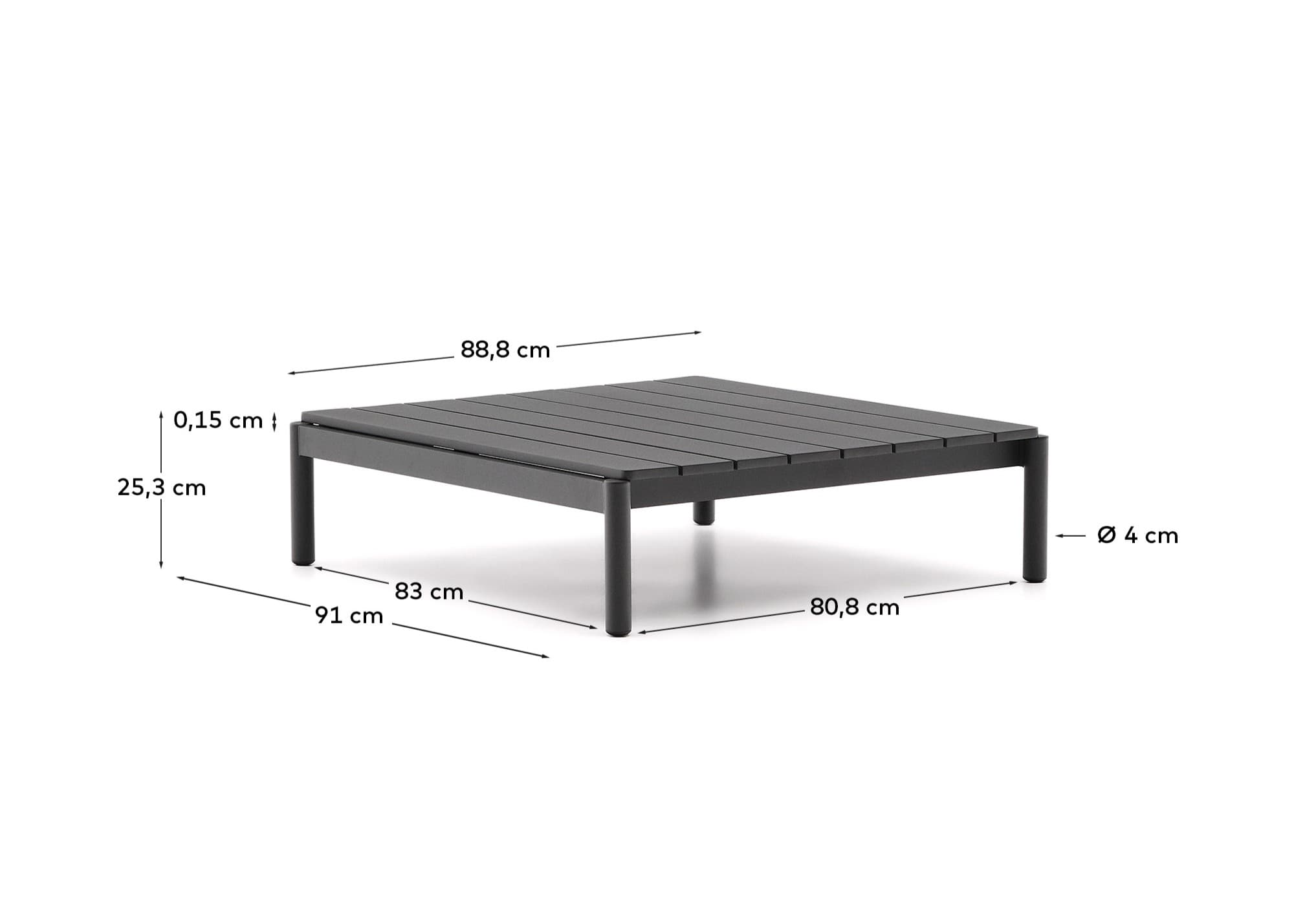 KAVE HOME Sorells soffbord för utomhusbruk, rektangulärt - grå aluminium (89x91)